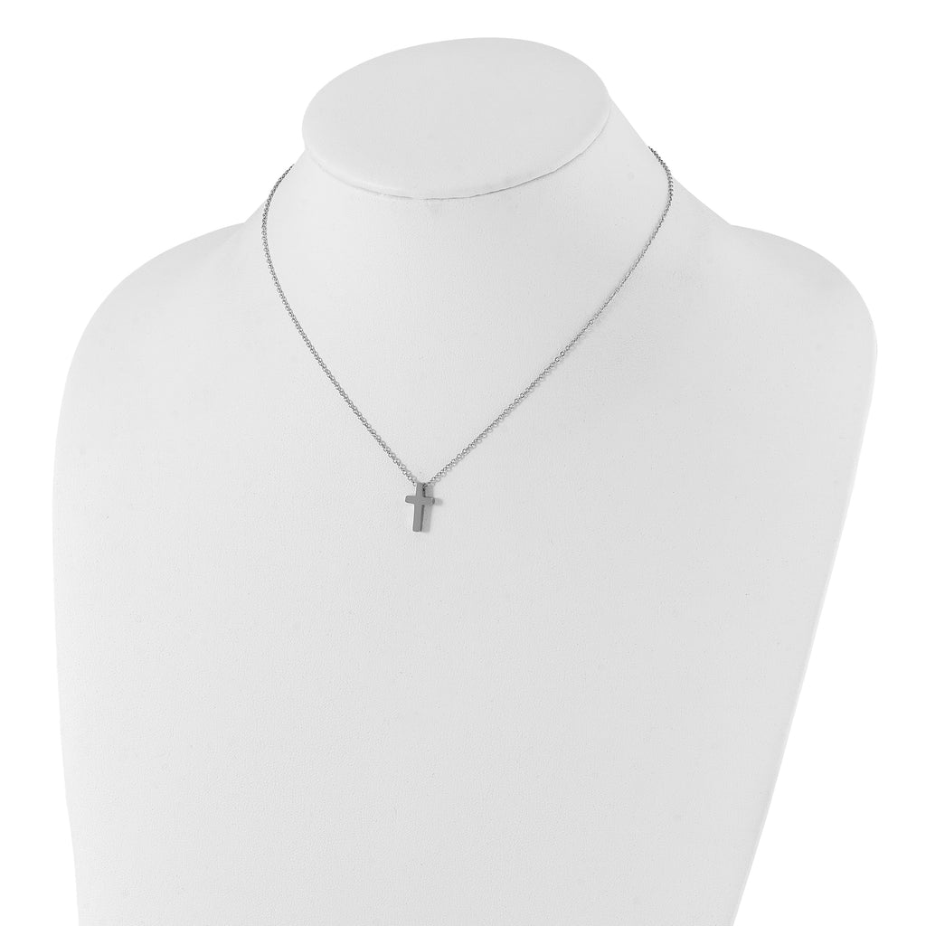 Chisel Stainless Steel Polished Cross Pendant on a 16 inch with 1 inch extension Cable Chain Necklace