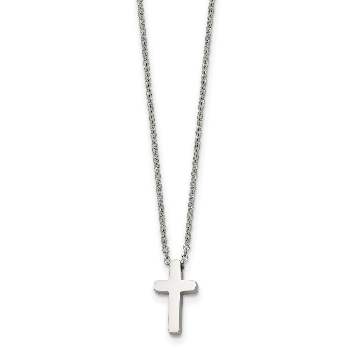Chisel Stainless Steel Polished Cross Pendant on a 16 inch with 1 inch extension Cable Chain Necklace
