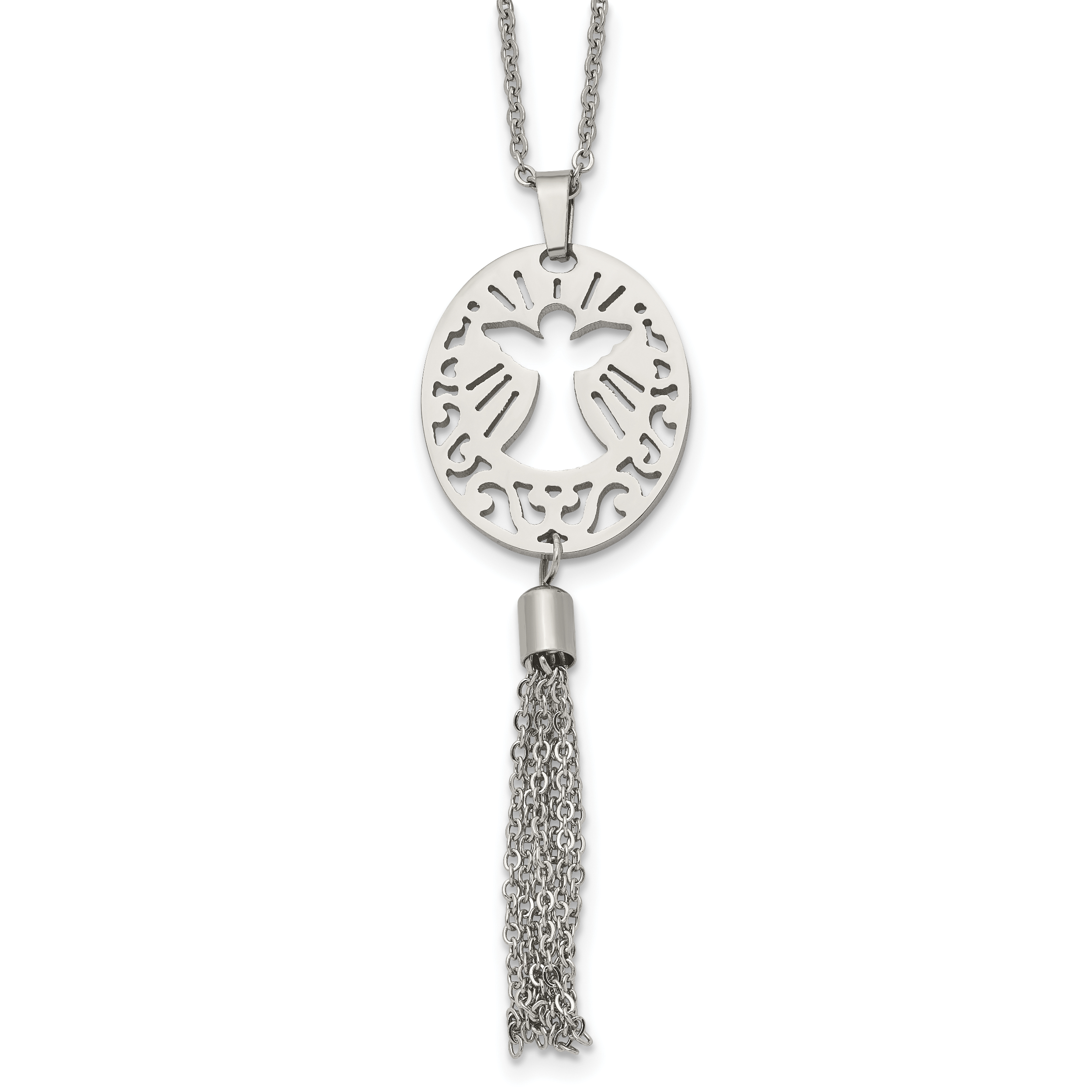 Stainless Steel Polished Angel w/Tassel Dangle 20in Necklace Main image