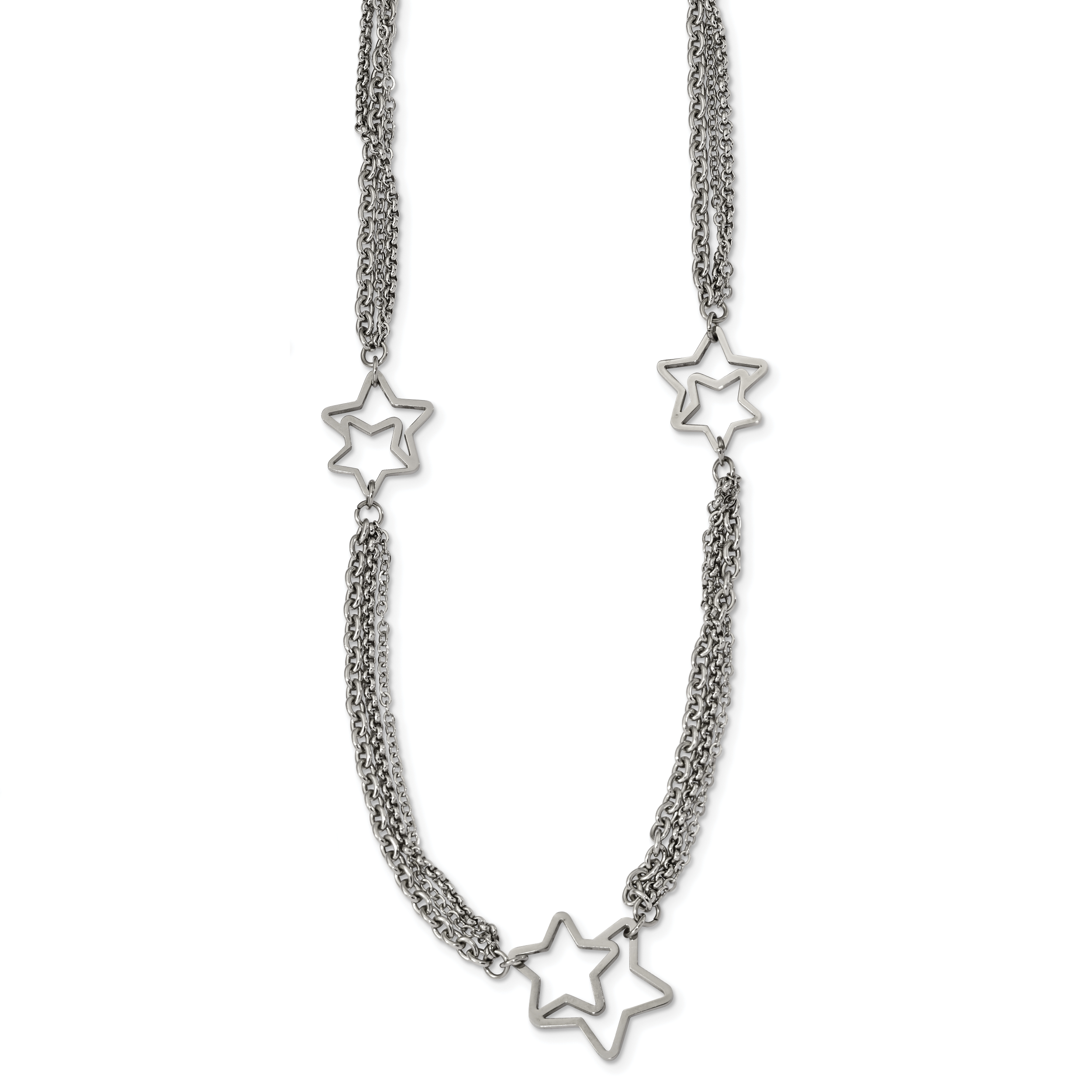 Stainless Steel Polished Star Multi Strand 30in Necklace Main image