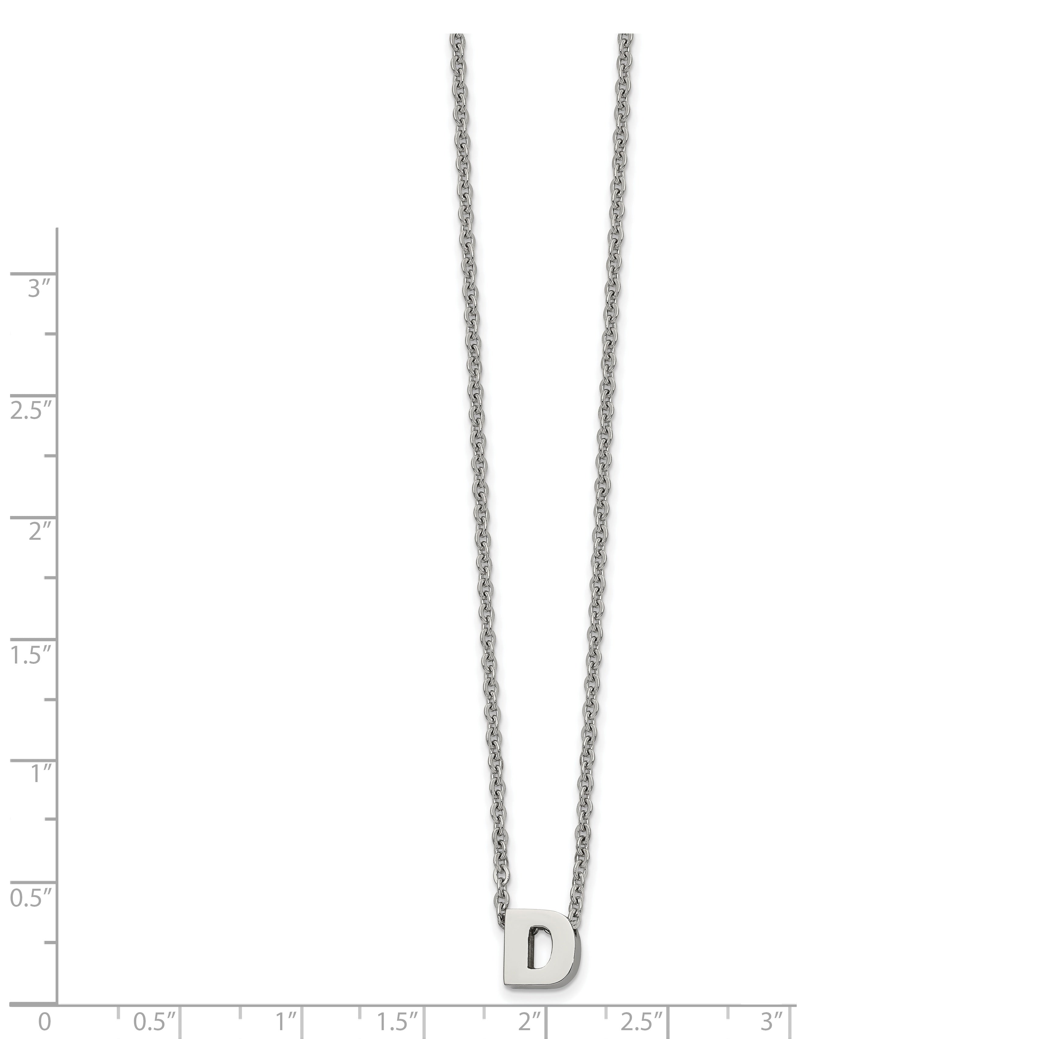 Stainless Steel Polished Letter D 18in w/2in ext Necklace Secondary image