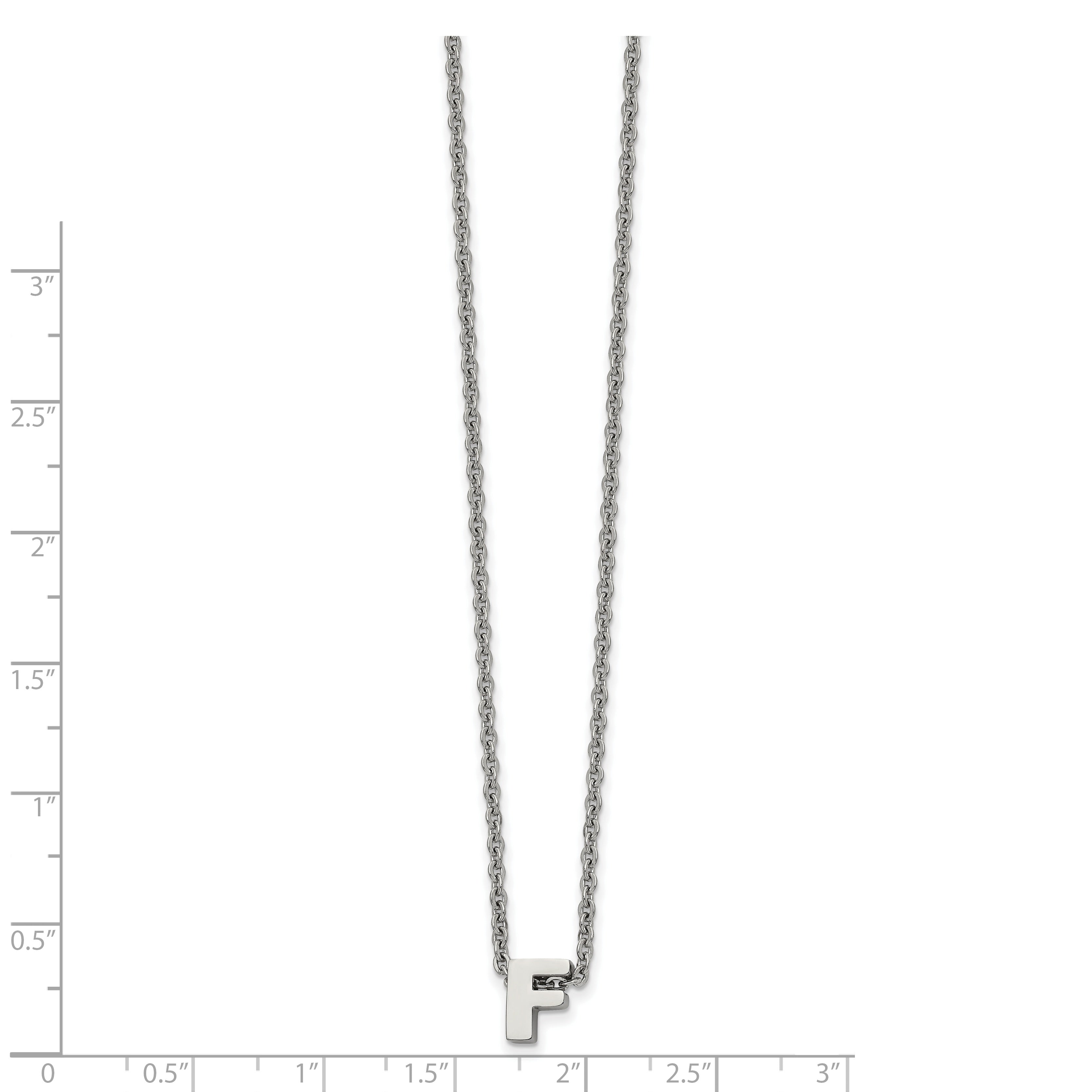 Stainless Steel Polished Letter F 18in w/2in ext Necklace Secondary image
