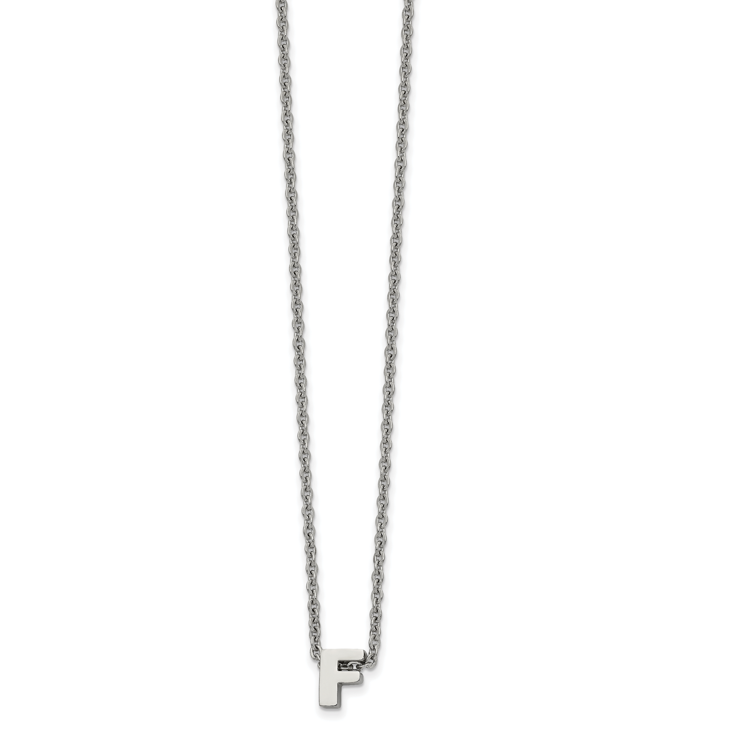 Stainless Steel Polished Letter F 18in w/2in ext Necklace Main image