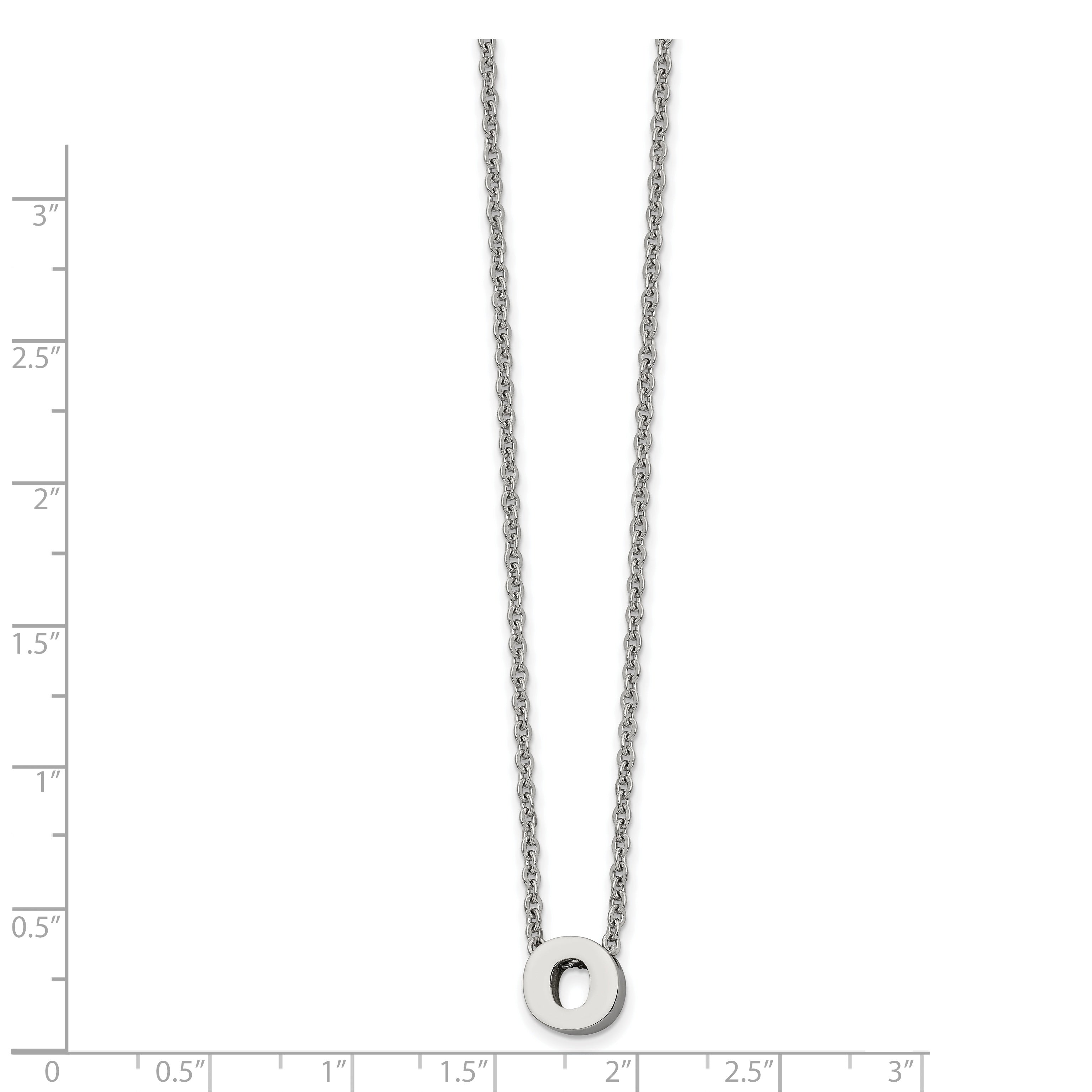 Stainless Steel Polished Letter O 18in w/2in ext Necklace