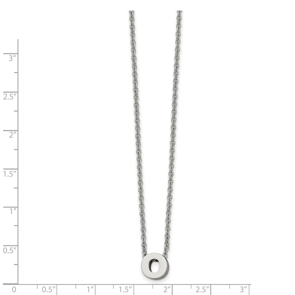 Stainless Steel Polished Letter O 18in w/2in ext Necklace