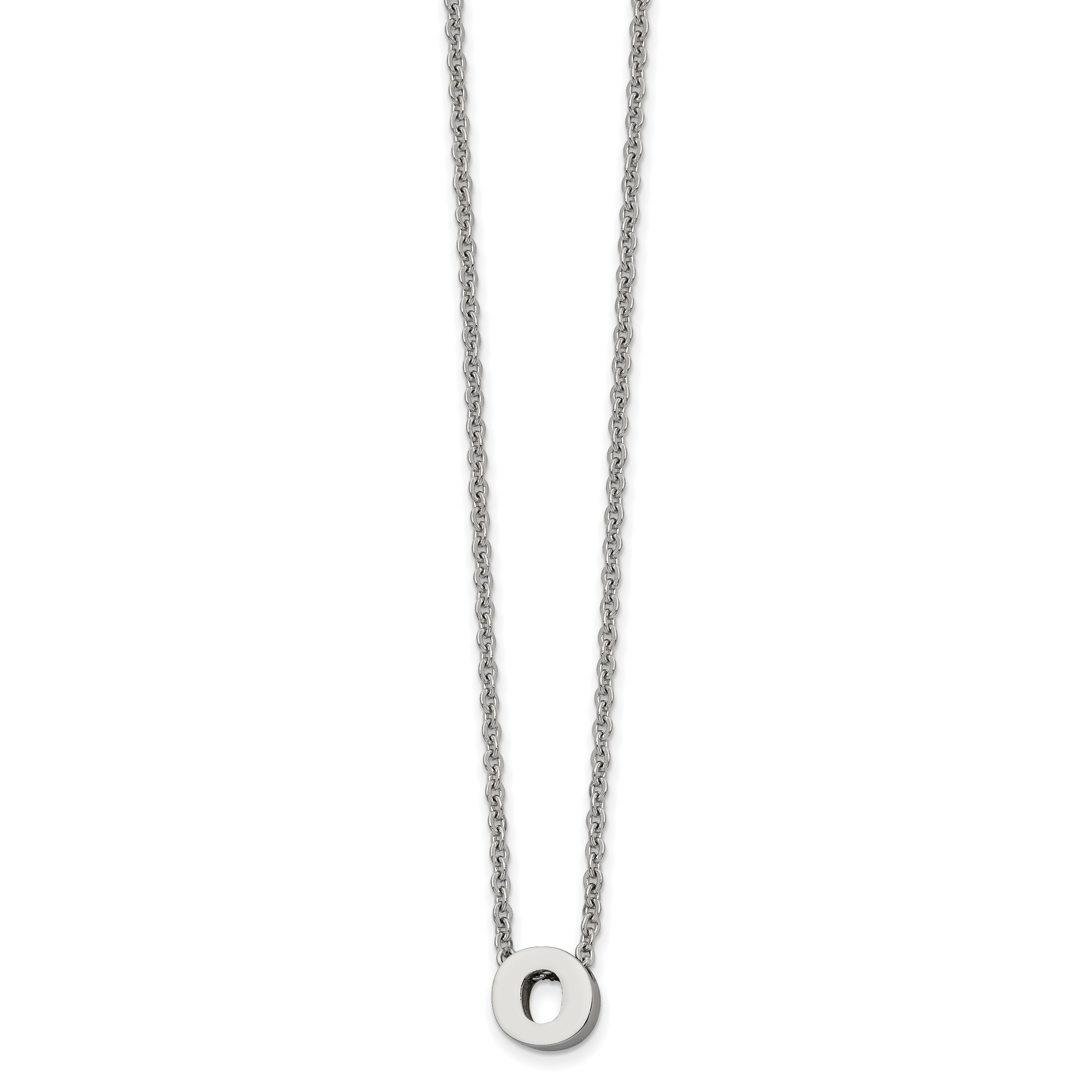 Stainless Steel Polished Letter O 18in w/2in ext Necklace Main image