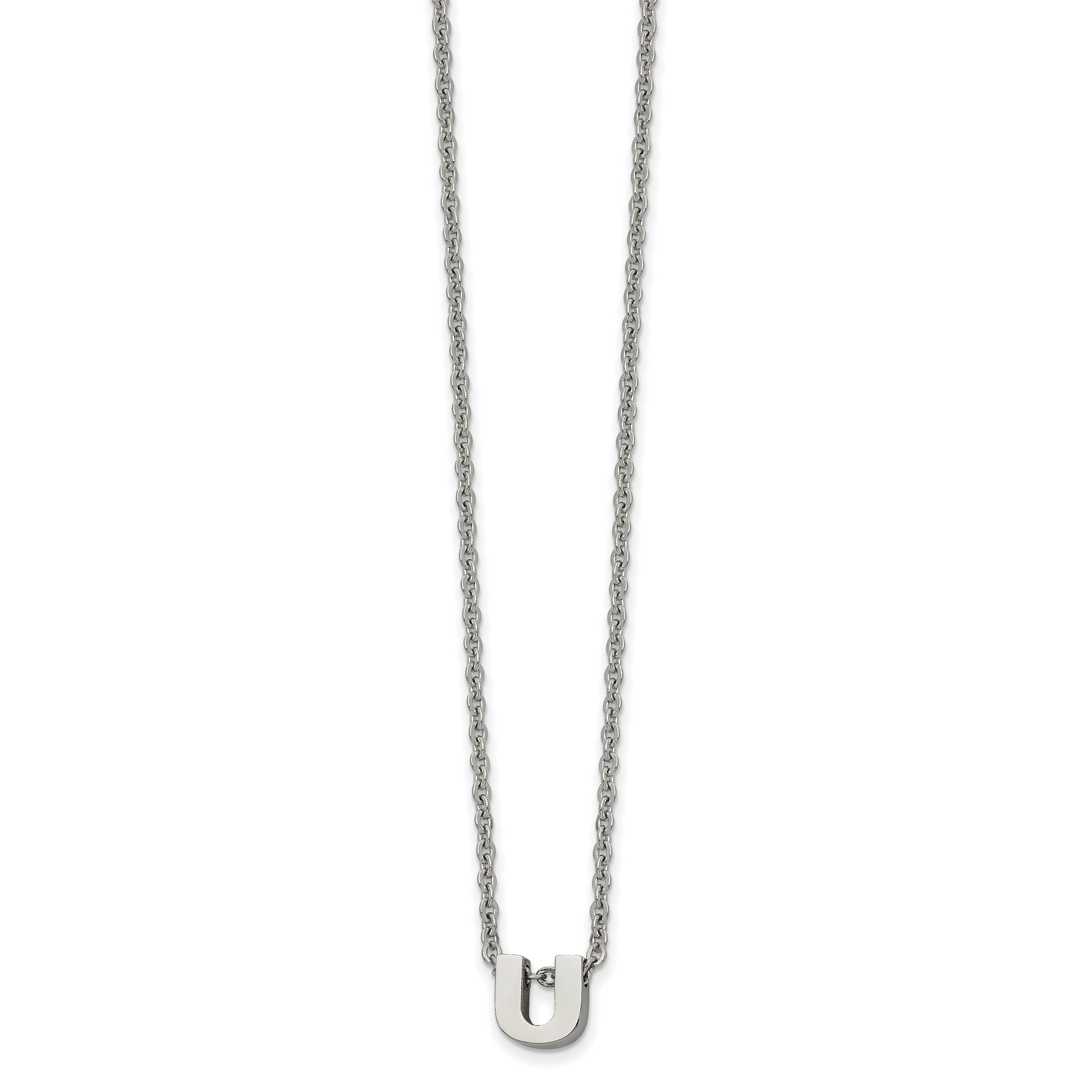Stainless Steel Polished Letter U 18in w/2in ext Necklace Main image