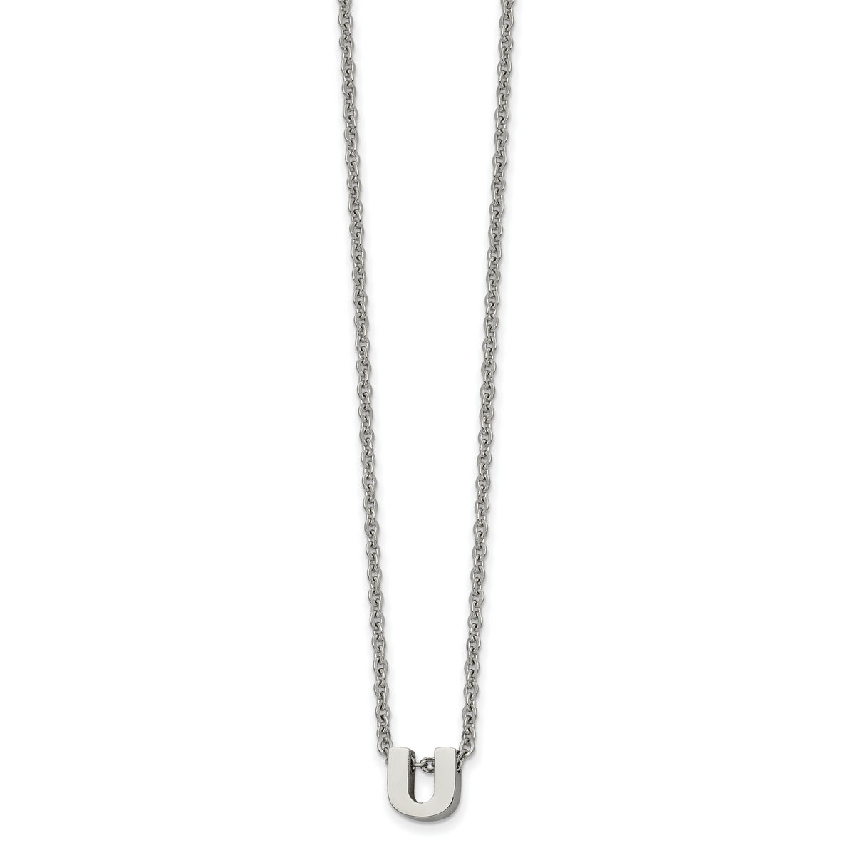Stainless Steel Polished Letter U 18in w/2in ext Necklace