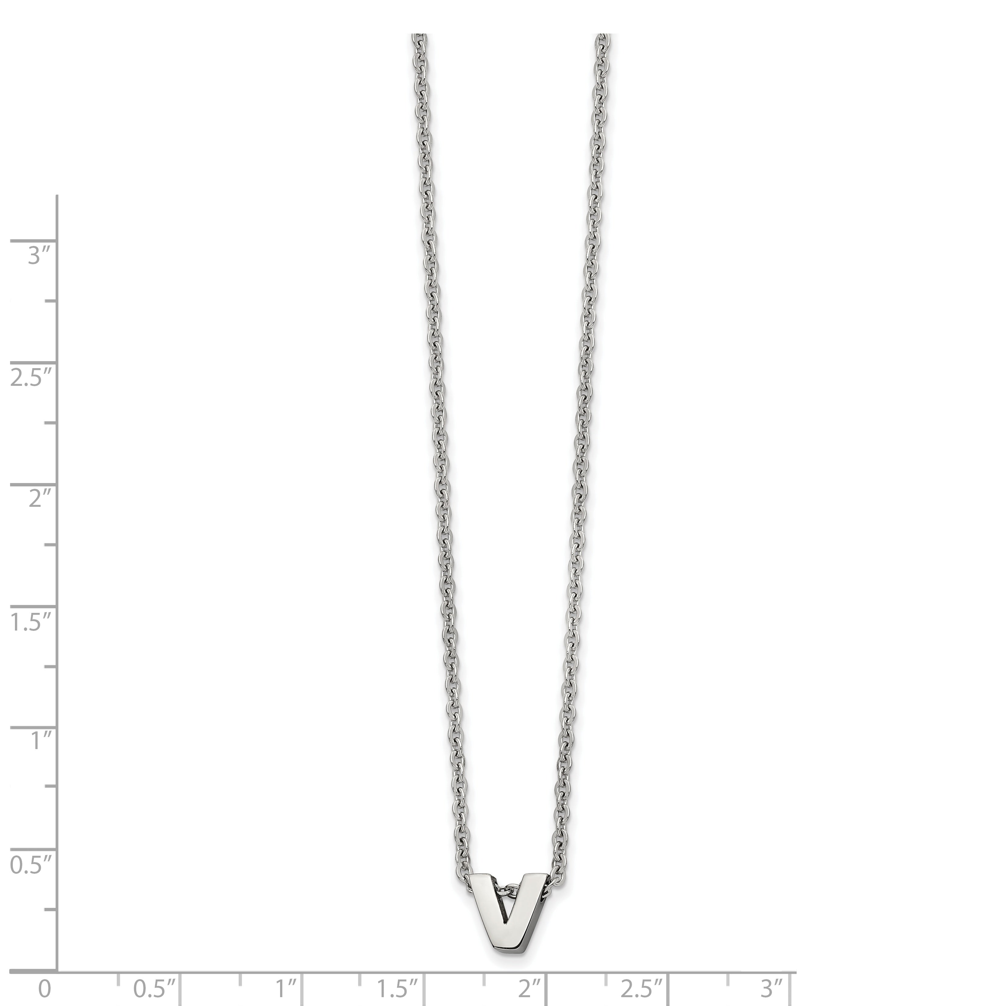 Stainless Steel Polished Letter V 18in w/2in ext Necklace Secondary image