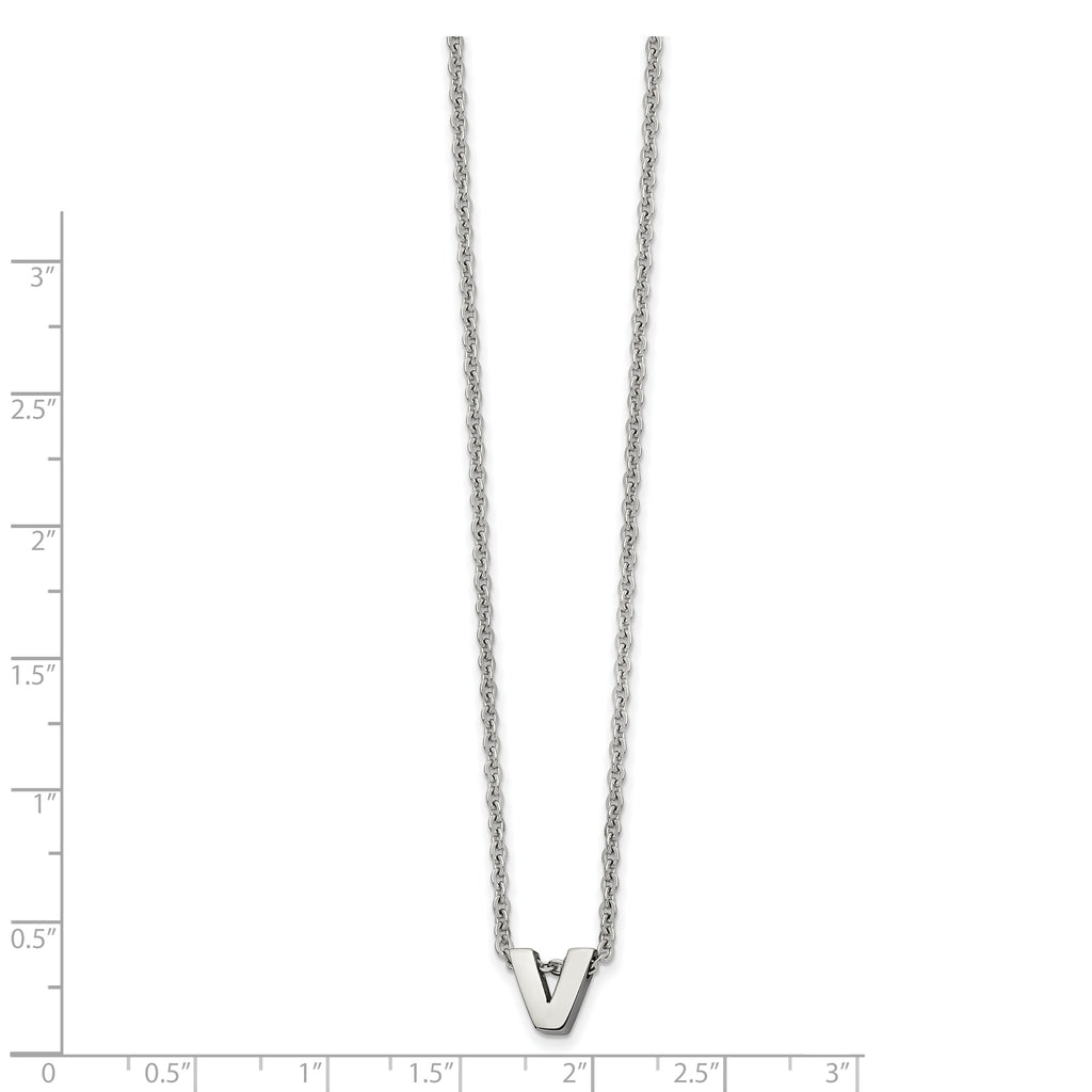 Stainless Steel Polished Letter V 18in w/2in ext Necklace