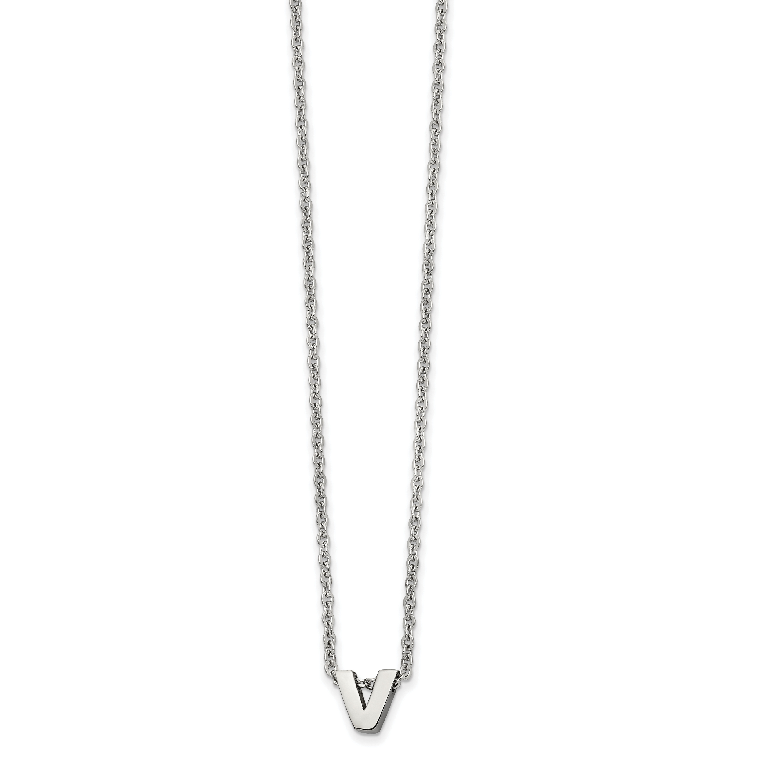 Stainless Steel Polished Letter V 18in w/2in ext Necklace Main image