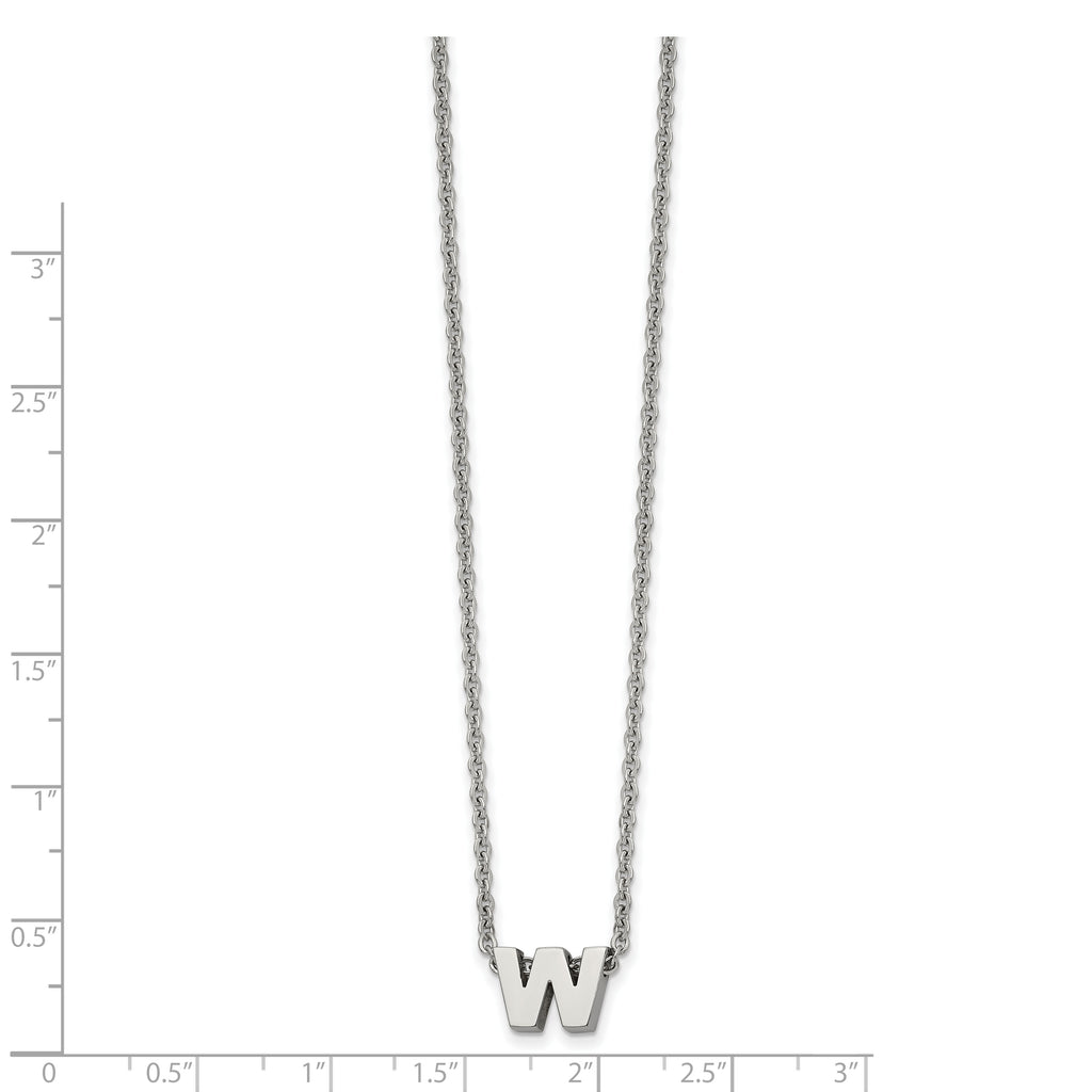 Stainless Steel Polished Letter W 18in w/2in ext Necklace