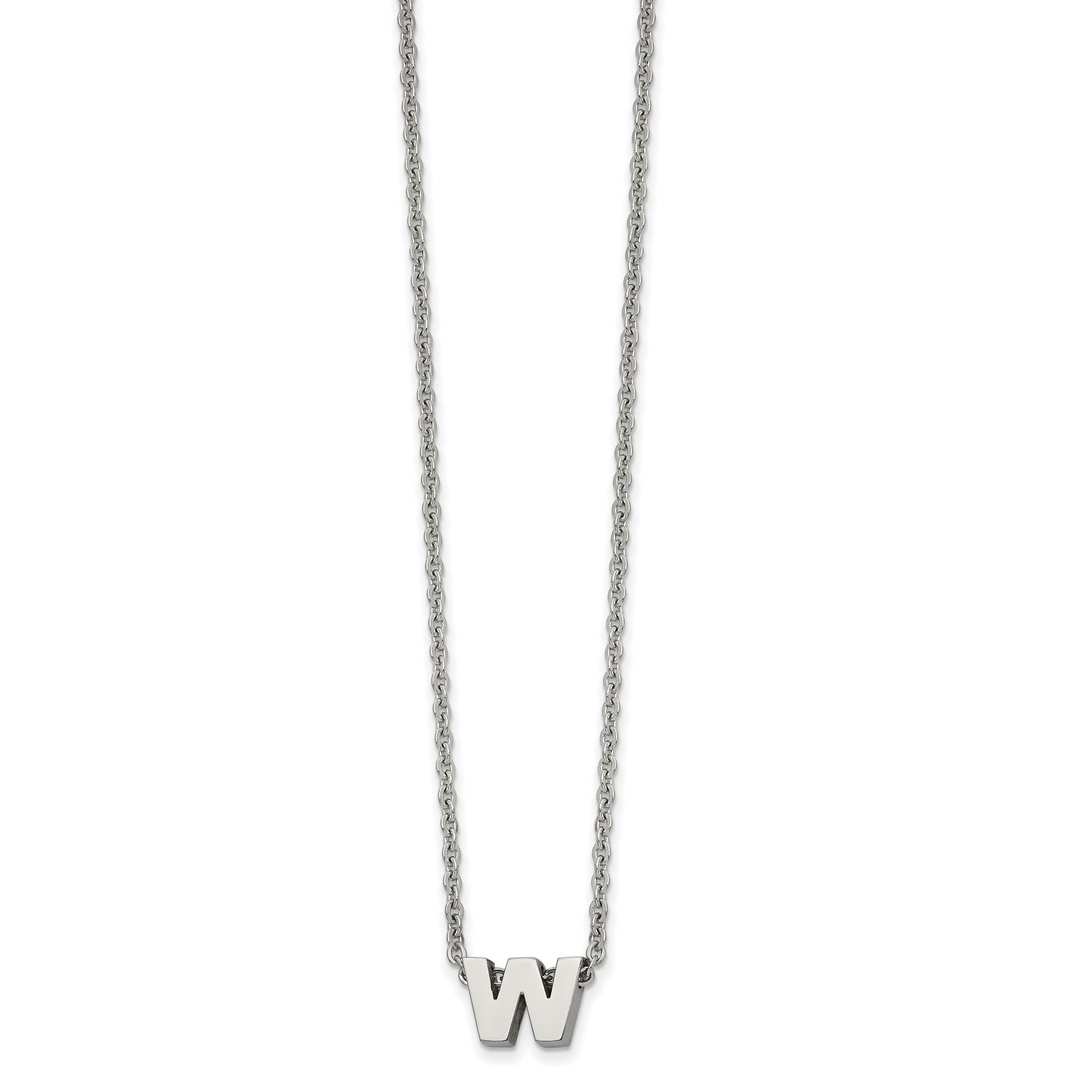 Stainless Steel Polished Letter W 18in w/2in ext Necklace Main image