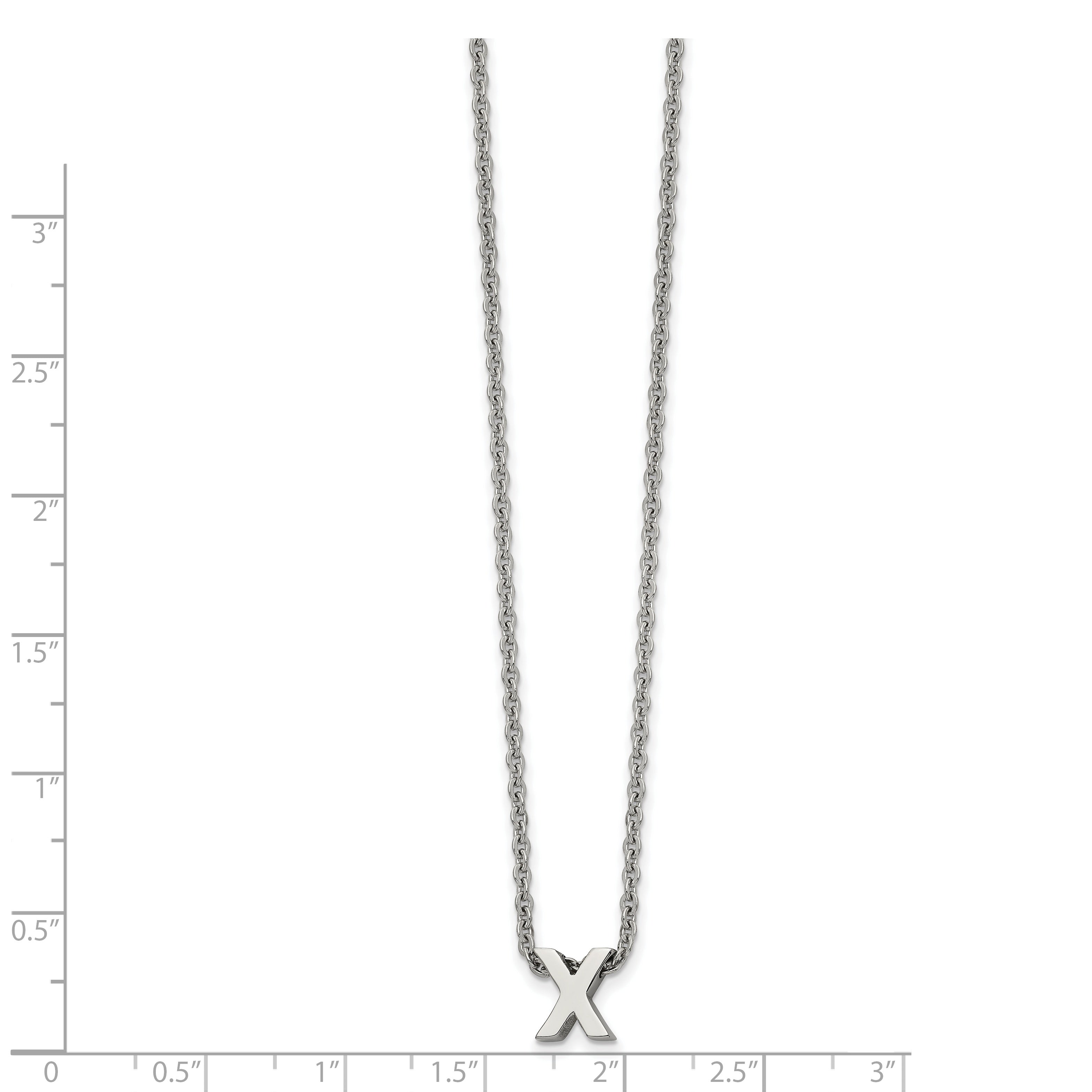 Stainless Steel Polished Letter X 18in w/2in ext Necklace Secondary image
