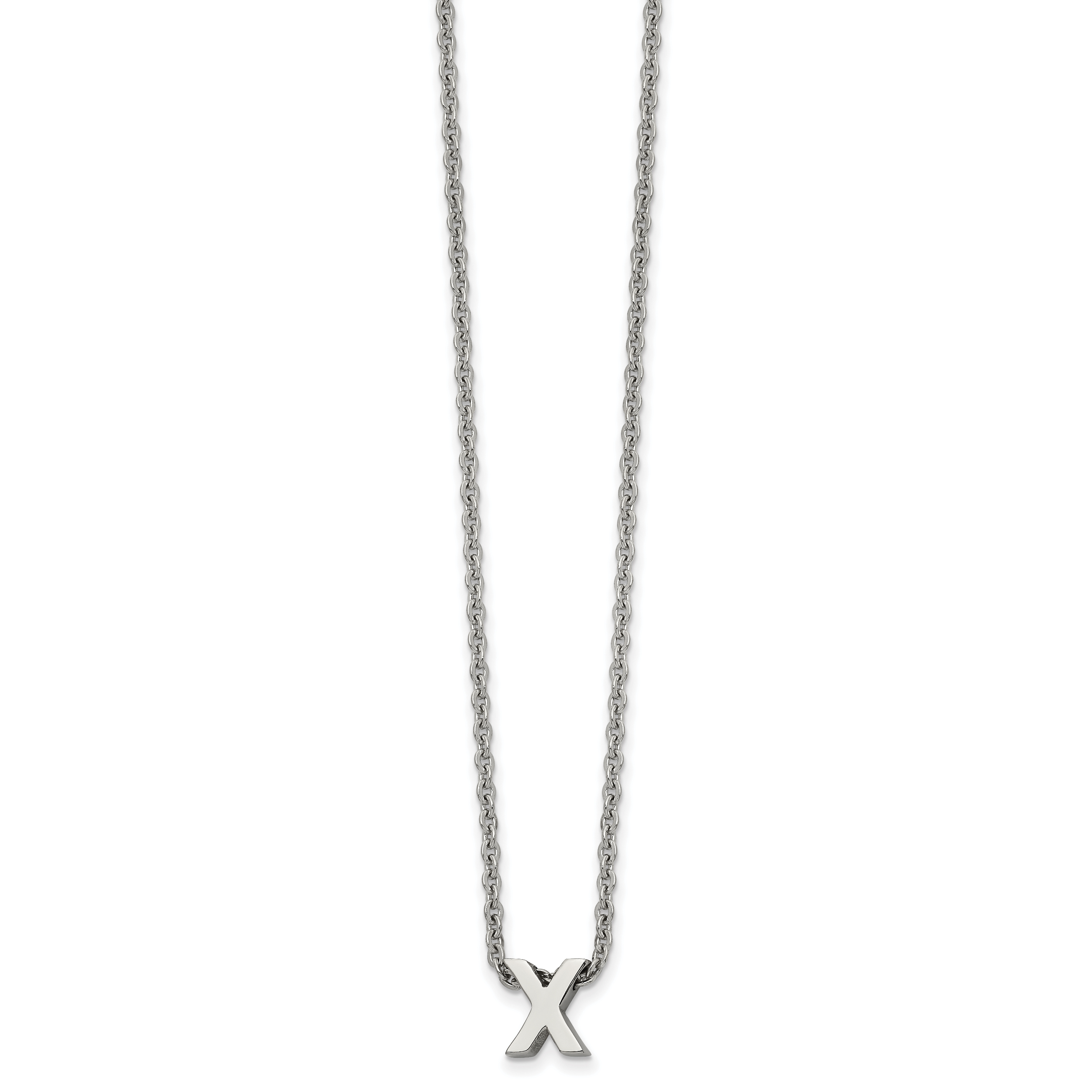Stainless Steel Polished Letter X 18in w/2in ext Necklace Main image