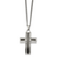 Chisel Stainless Steel Polished with Black Carbon Fiber Inlay Cross Pendant on a 24 inch Curb Chain Necklace