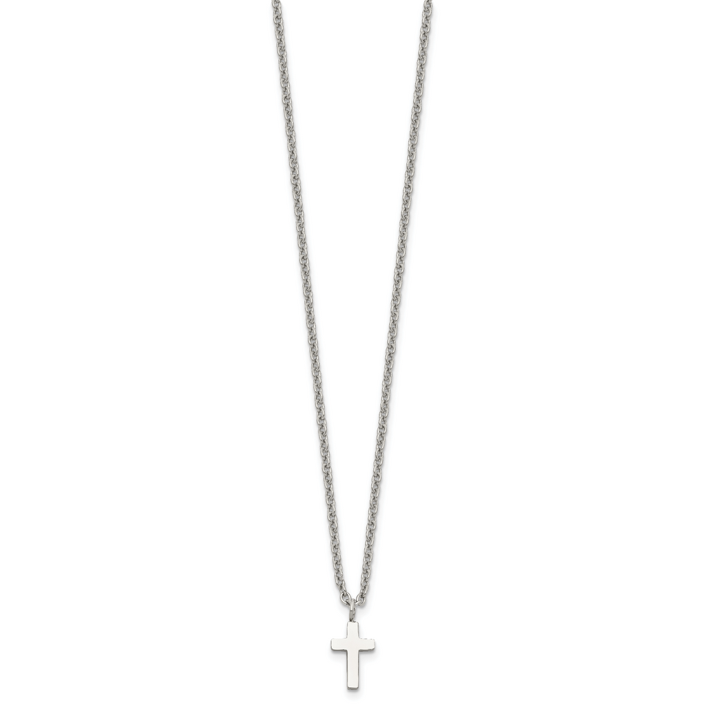 Chisel Stainless Steel Polished 11mm Cross Pendant on an 18 inch Cable Chain Necklace