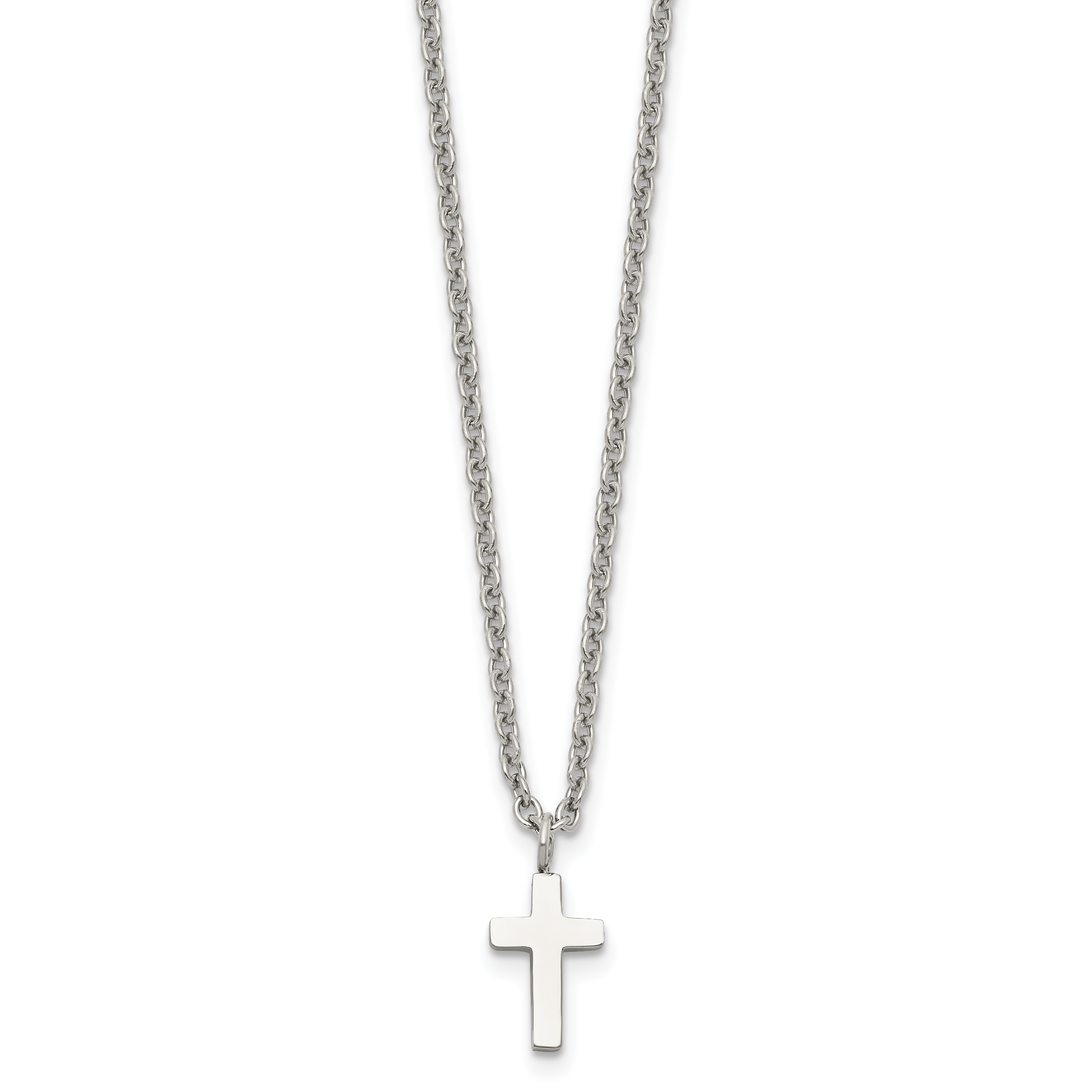 Chisel Stainless Steel Polished 11mm Cross Pendant on an 18 inch Cable Chain Necklace Main image