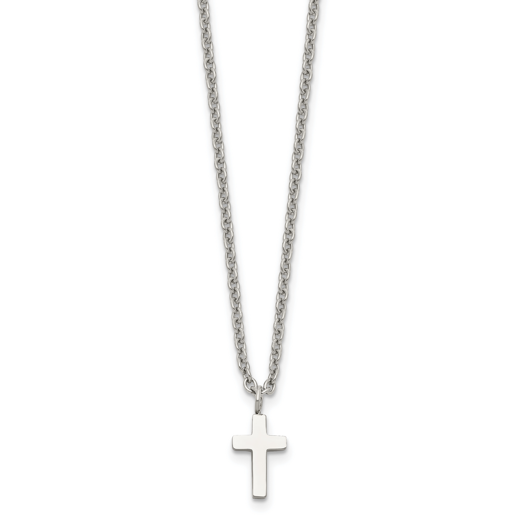 Chisel Stainless Steel Polished 11mm Cross Pendant on an 18 inch Cable Chain Necklace