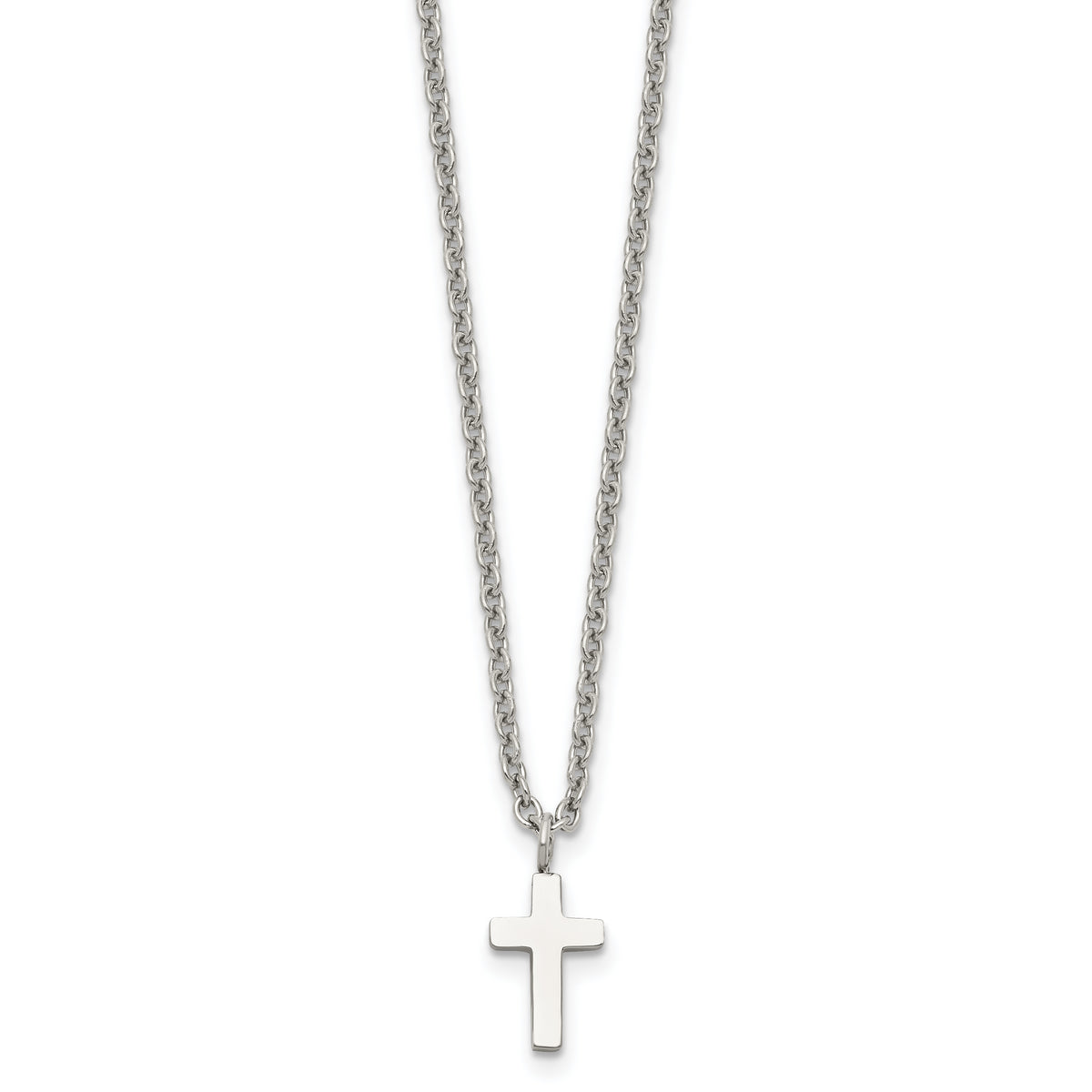 Chisel Stainless Steel Polished 11mm Cross Pendant on an 18 inch Cable Chain Necklace