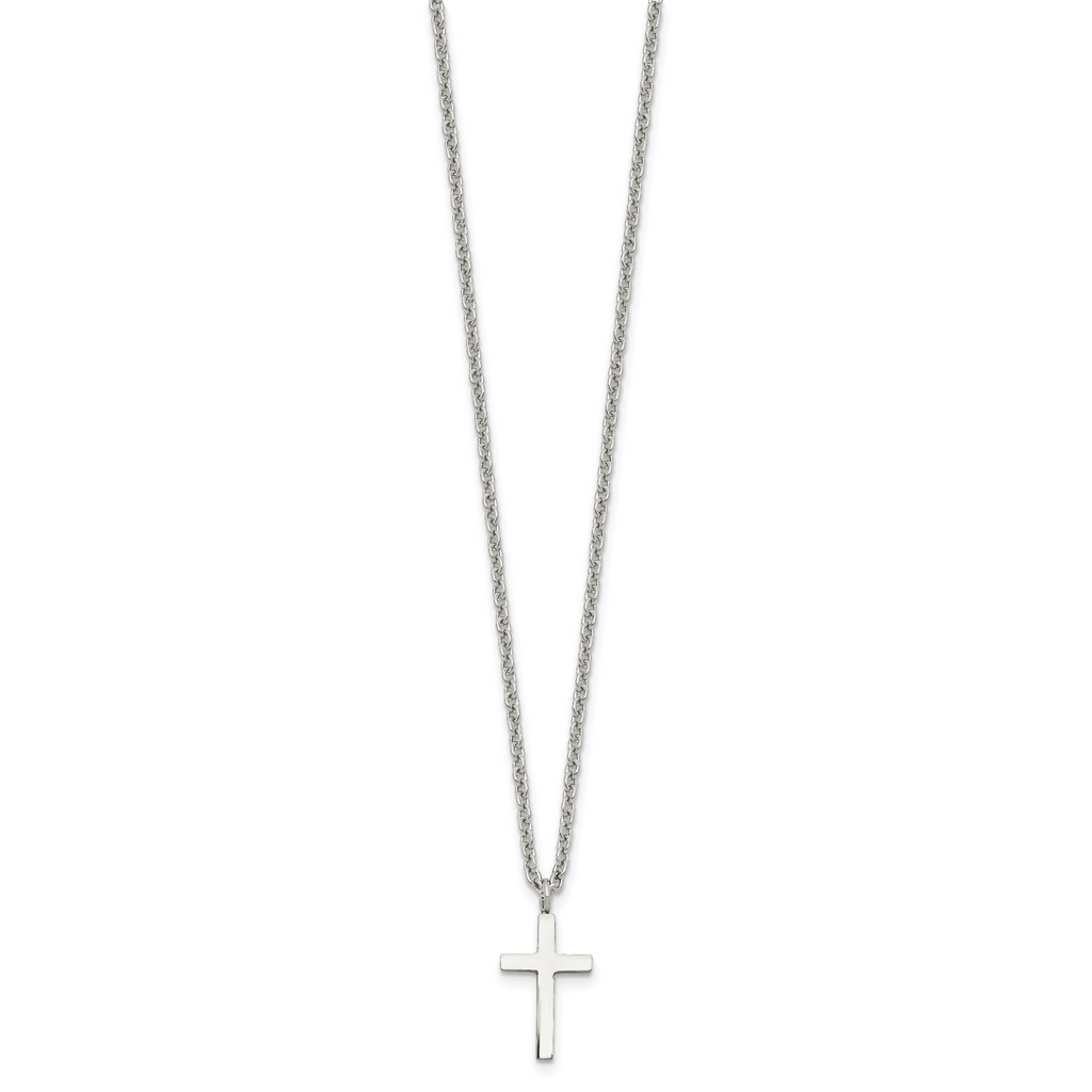Chisel Stainless Steel Polished 16mm Cross Pendant on an 18 inch Cable Chain Necklace