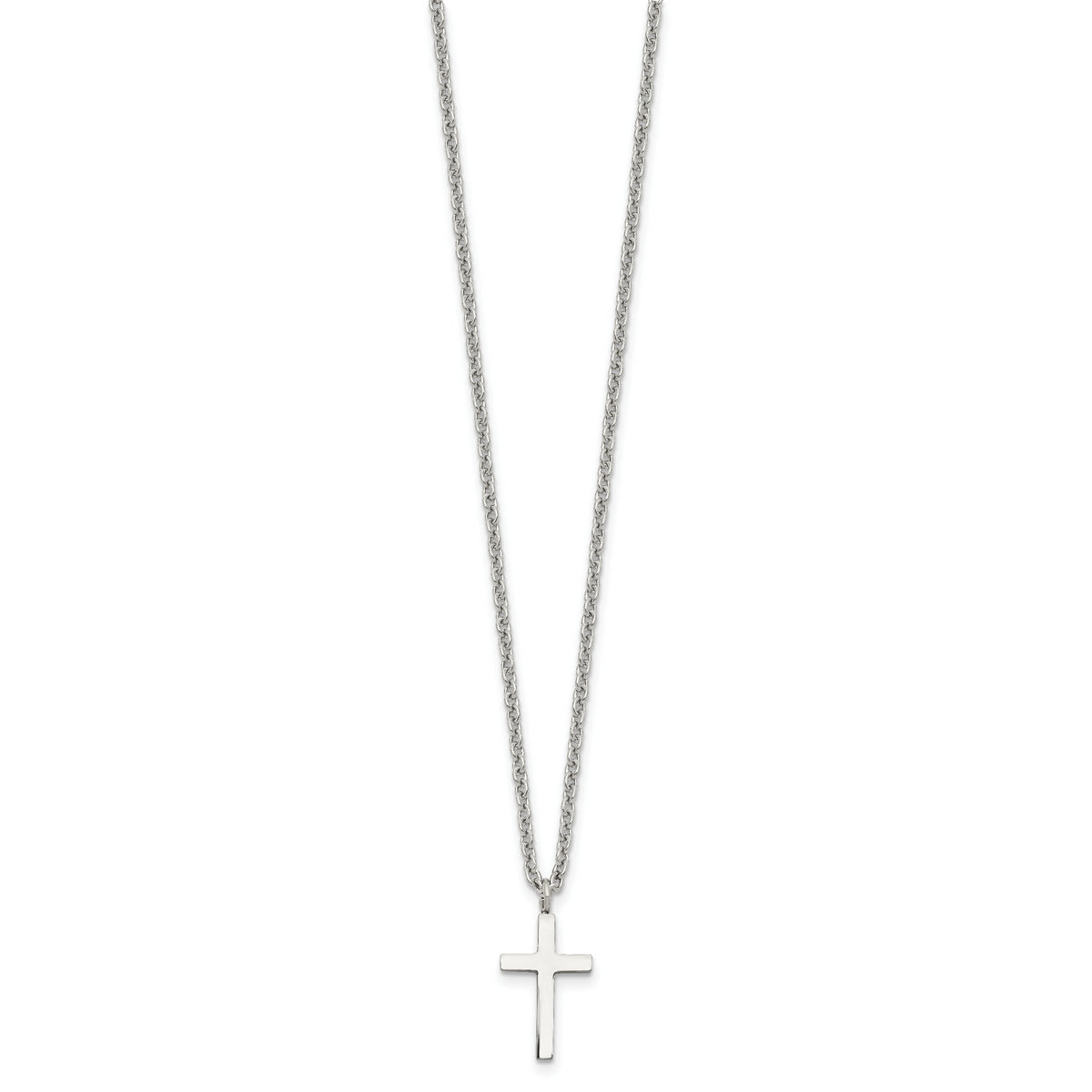Chisel Stainless Steel Polished 16mm Cross Pendant on an 18 inch Cable Chain Necklace