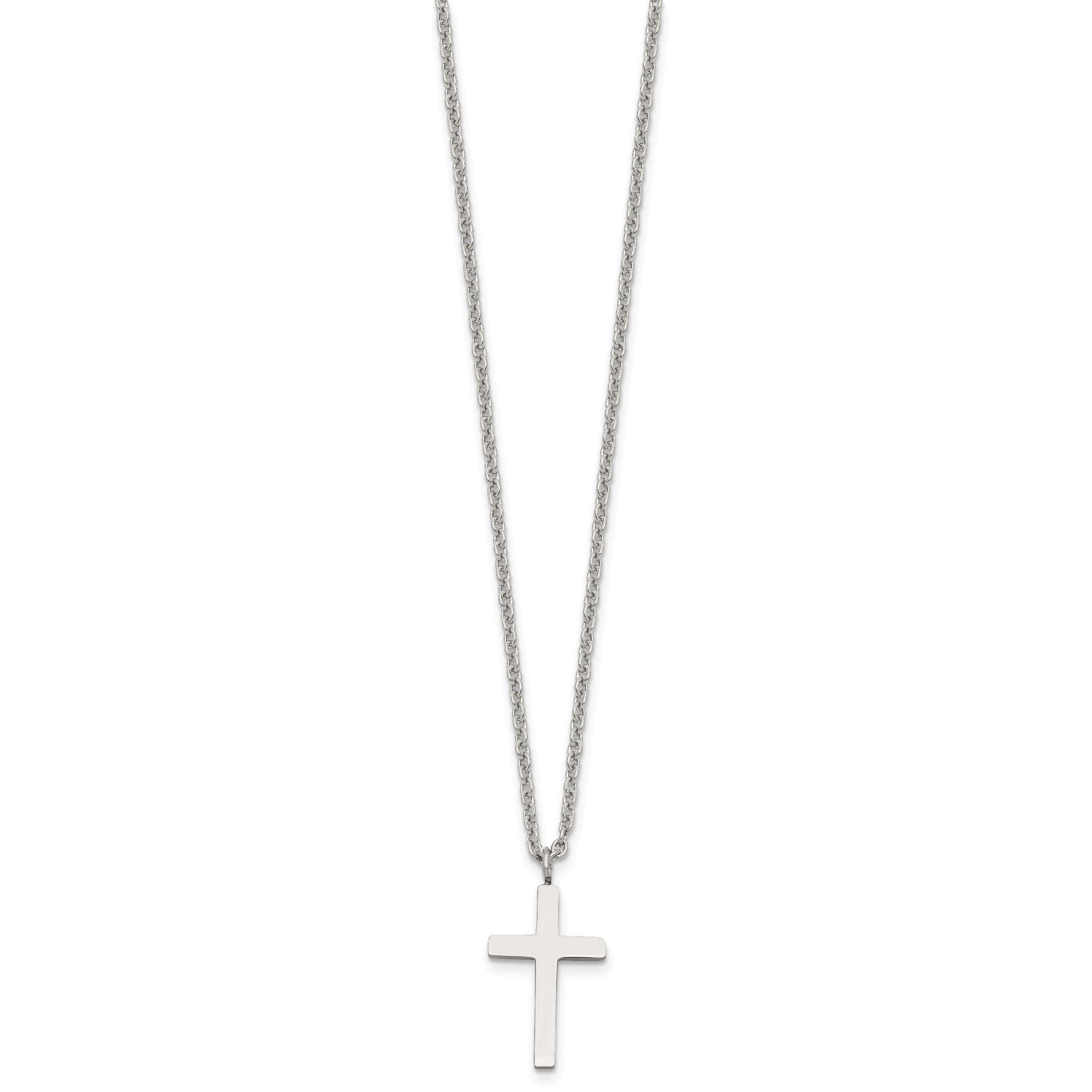 Polished Cross Pendant Necklace in Stainless Steel, 20mm