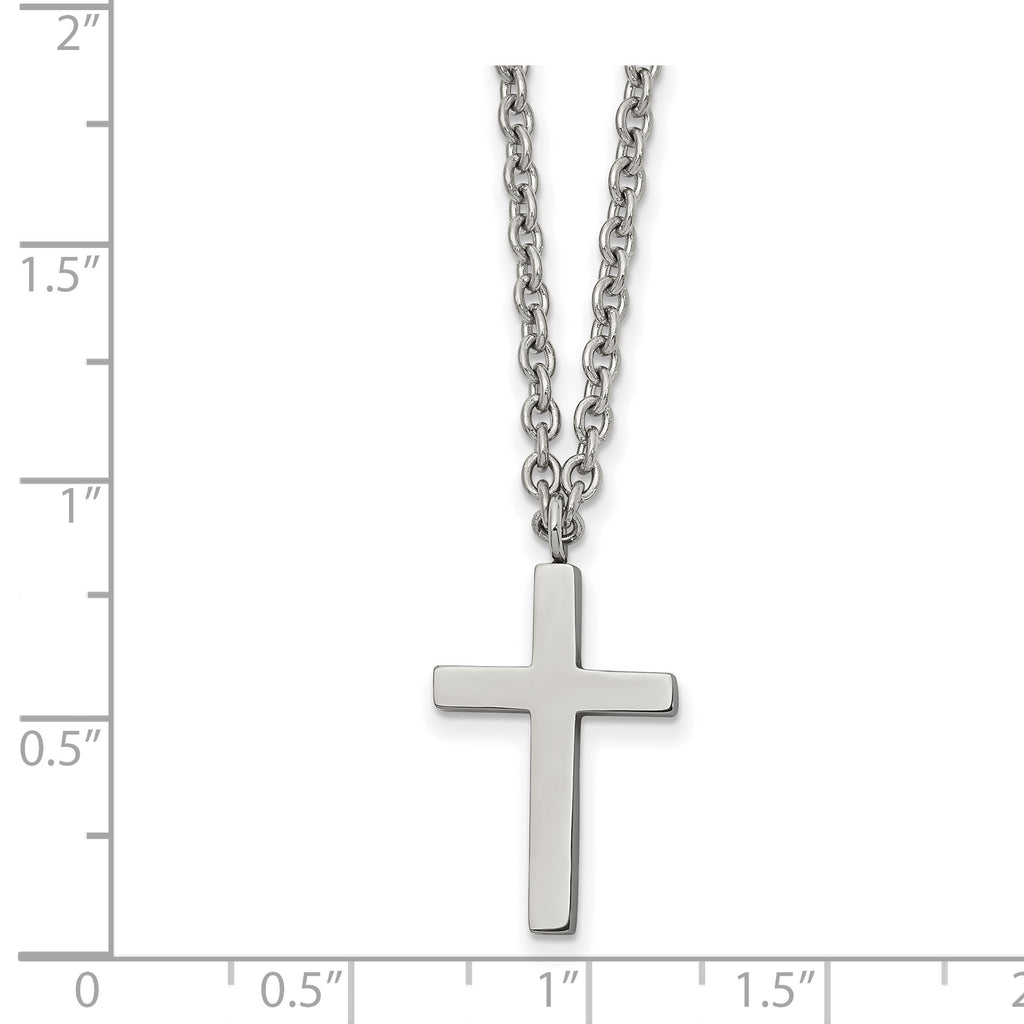 Polished Cross Pendant Necklace in Stainless Steel, 20mm