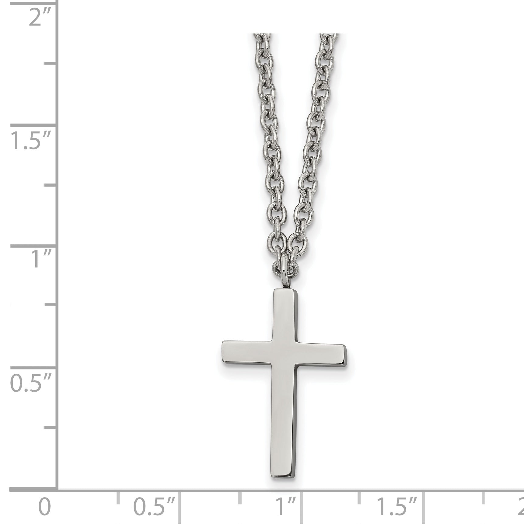 Polished Cross Pendant Necklace in Stainless Steel, 20mm
