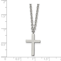 Chisel Stainless Steel Polished 20mm Cross Pendant on an 18 inch Cable Chain Necklace