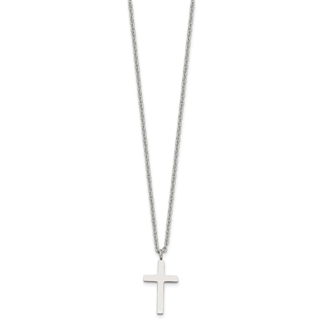 Chisel Stainless Steel Polished 20mm Cross Pendant on an 18 inch Cable Chain Necklace