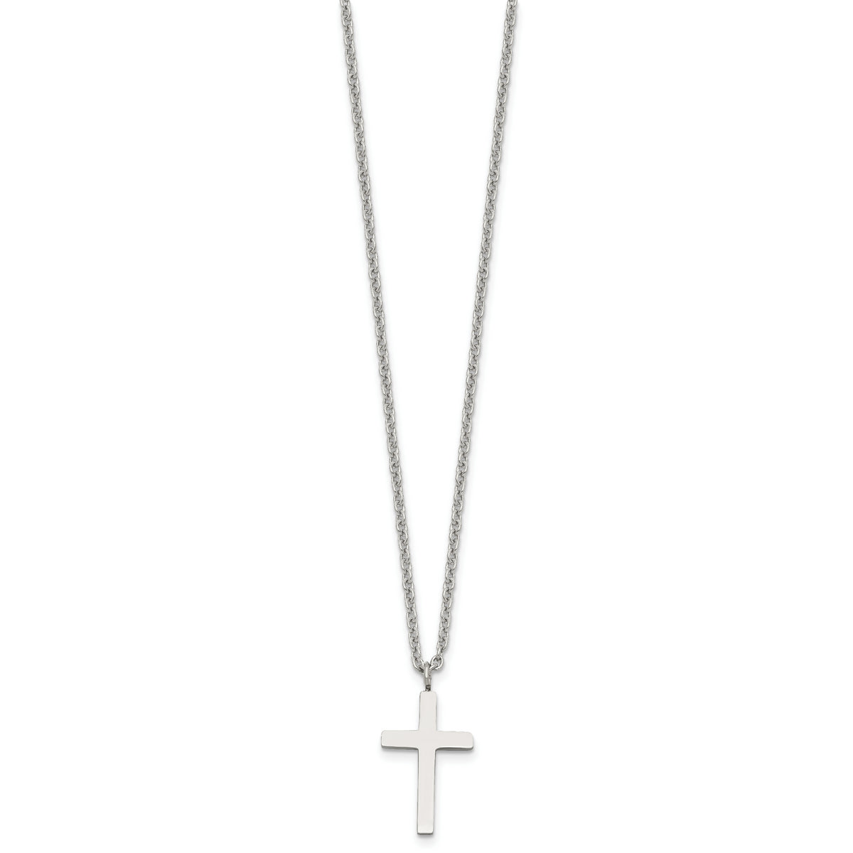 Chisel Stainless Steel Polished 20mm Cross Pendant on an 18 inch Cable Chain Necklace