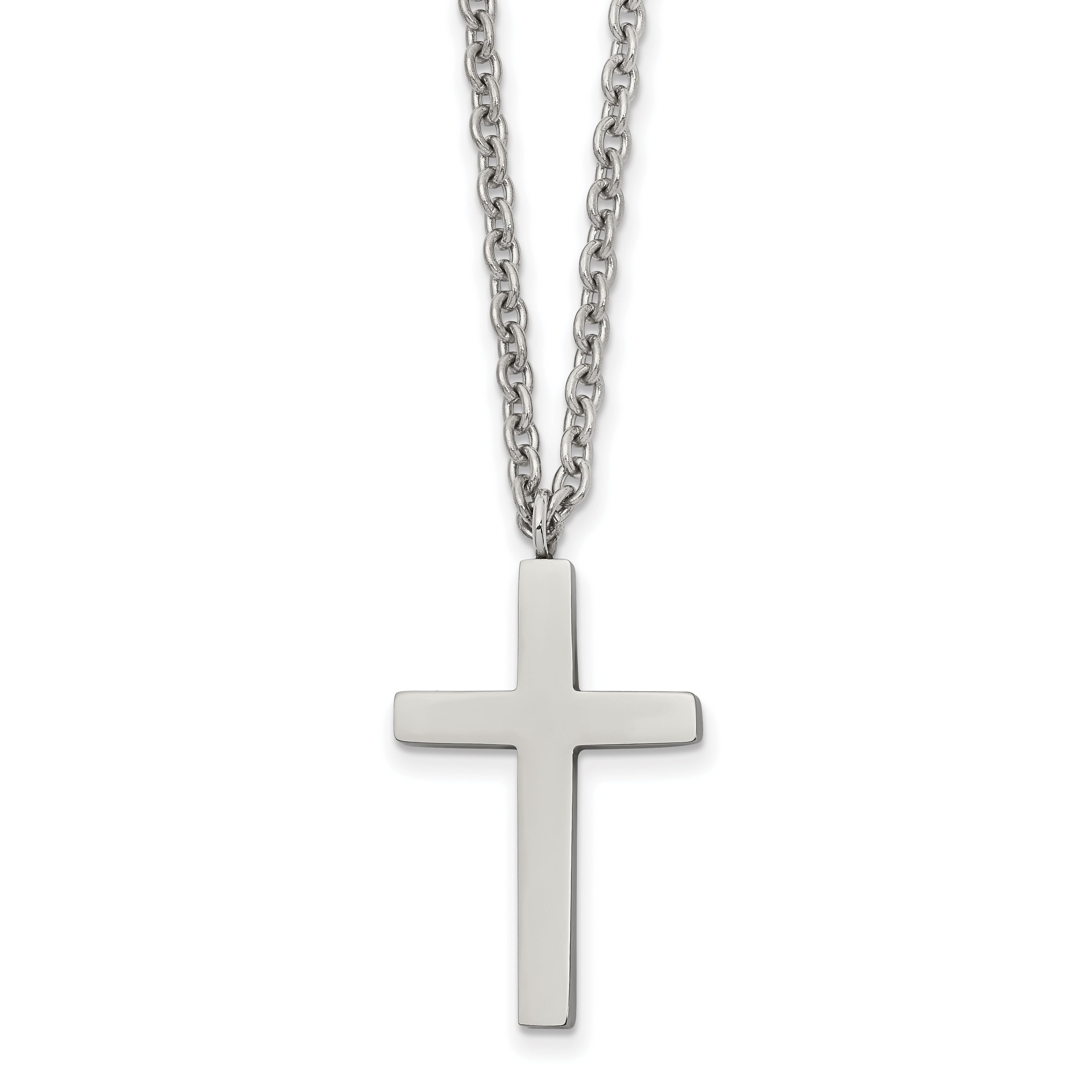 Chisel Stainless Steel Polished 25mm Cross Pendant on an 18 inch Cable Chain Necklace Main image