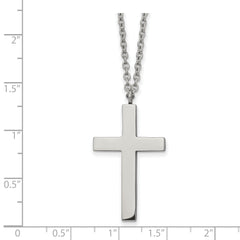 Chisel Stainless Steel Polished 35mm Cross Pendant on an 18 inch Cable Chain Necklace