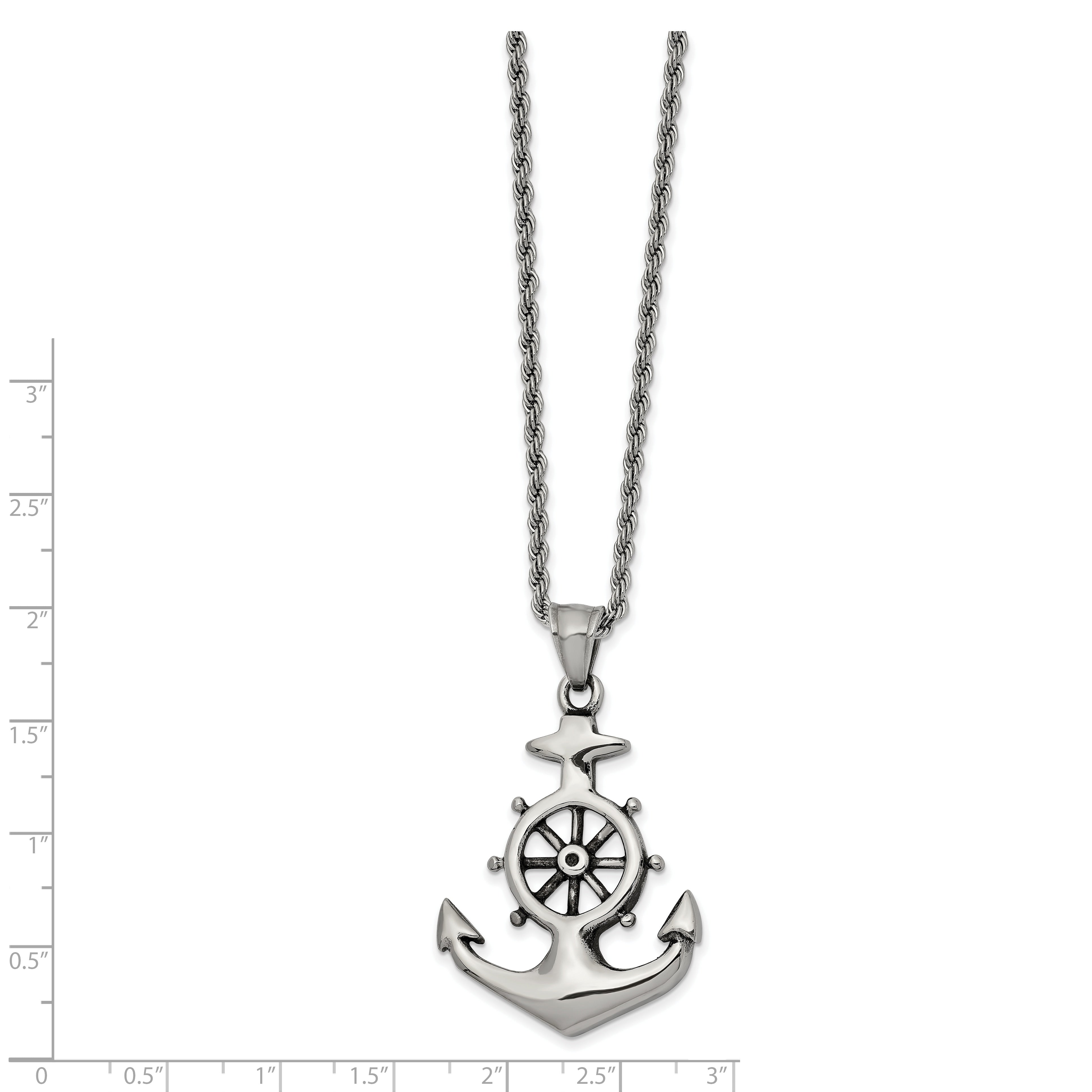 Chisel Stainless Steel Antiqued and Polished Anchor Pendant on a 24 inch Curb Chain Necklace Secondary image