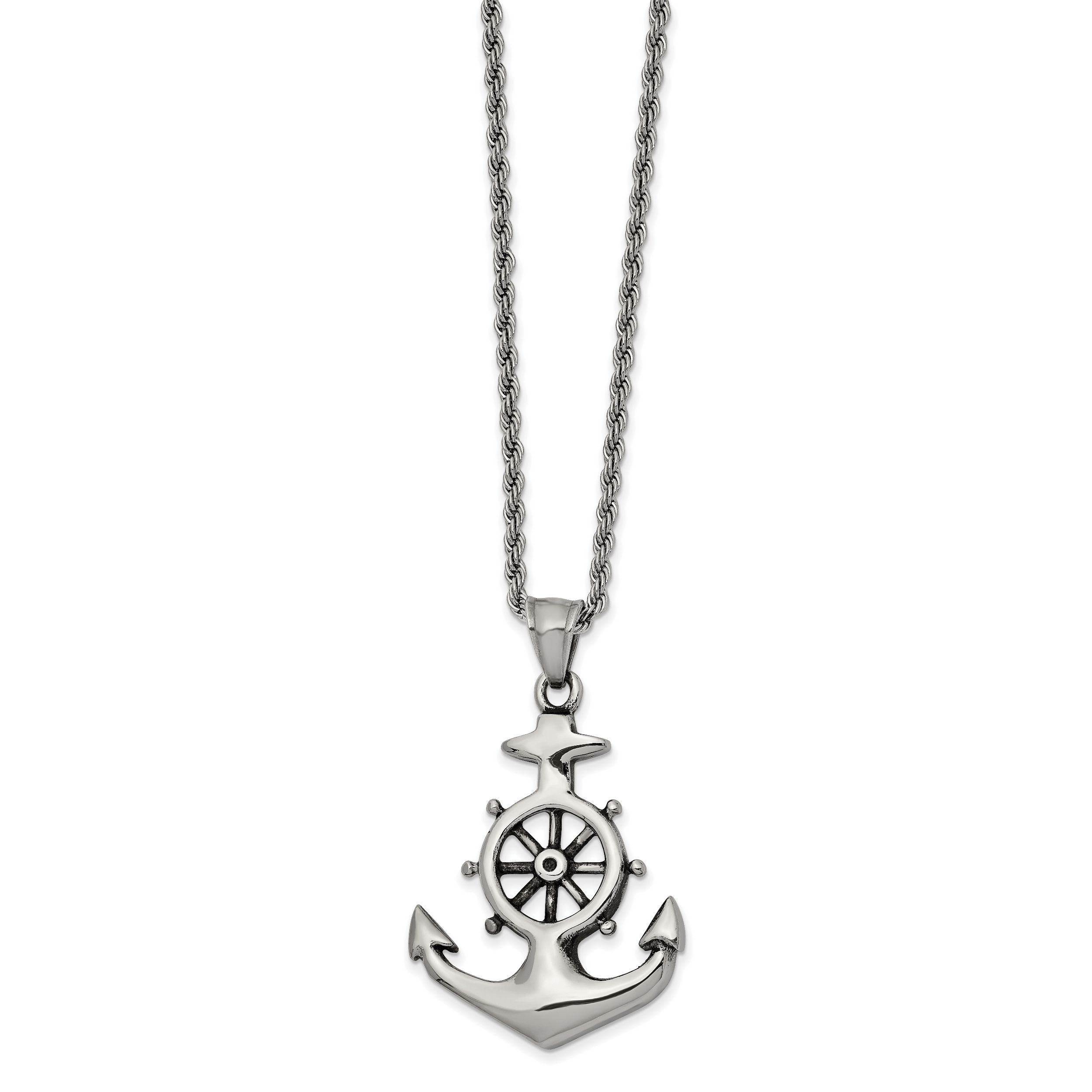 Chisel Stainless Steel Antiqued and Polished Anchor Pendant on a 24 inch Curb Chain Necklace Main image