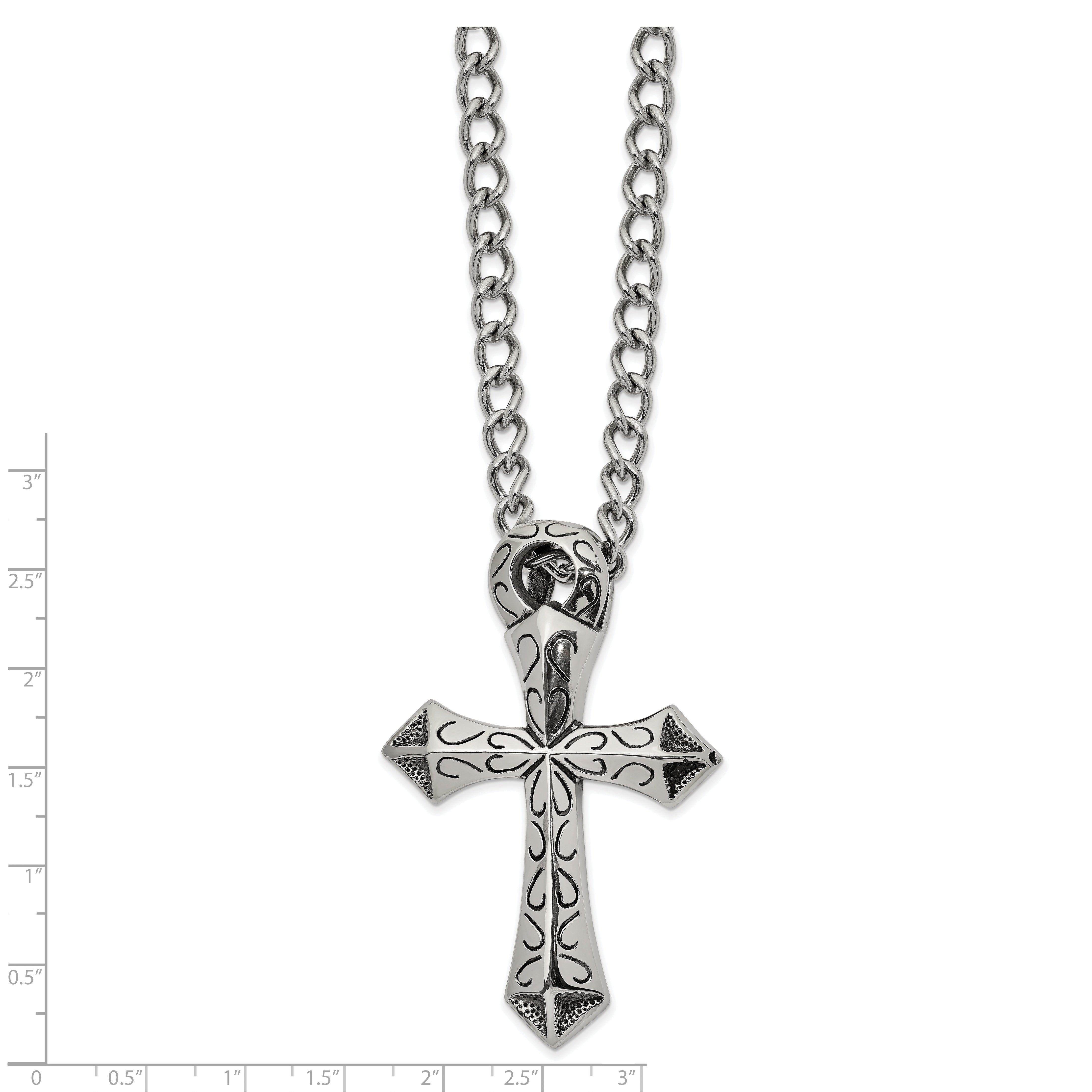 Chisel Stainless Steel Antiqued and Polished Cross Slide on a 24 inch Curb Chain Necklace Secondary image