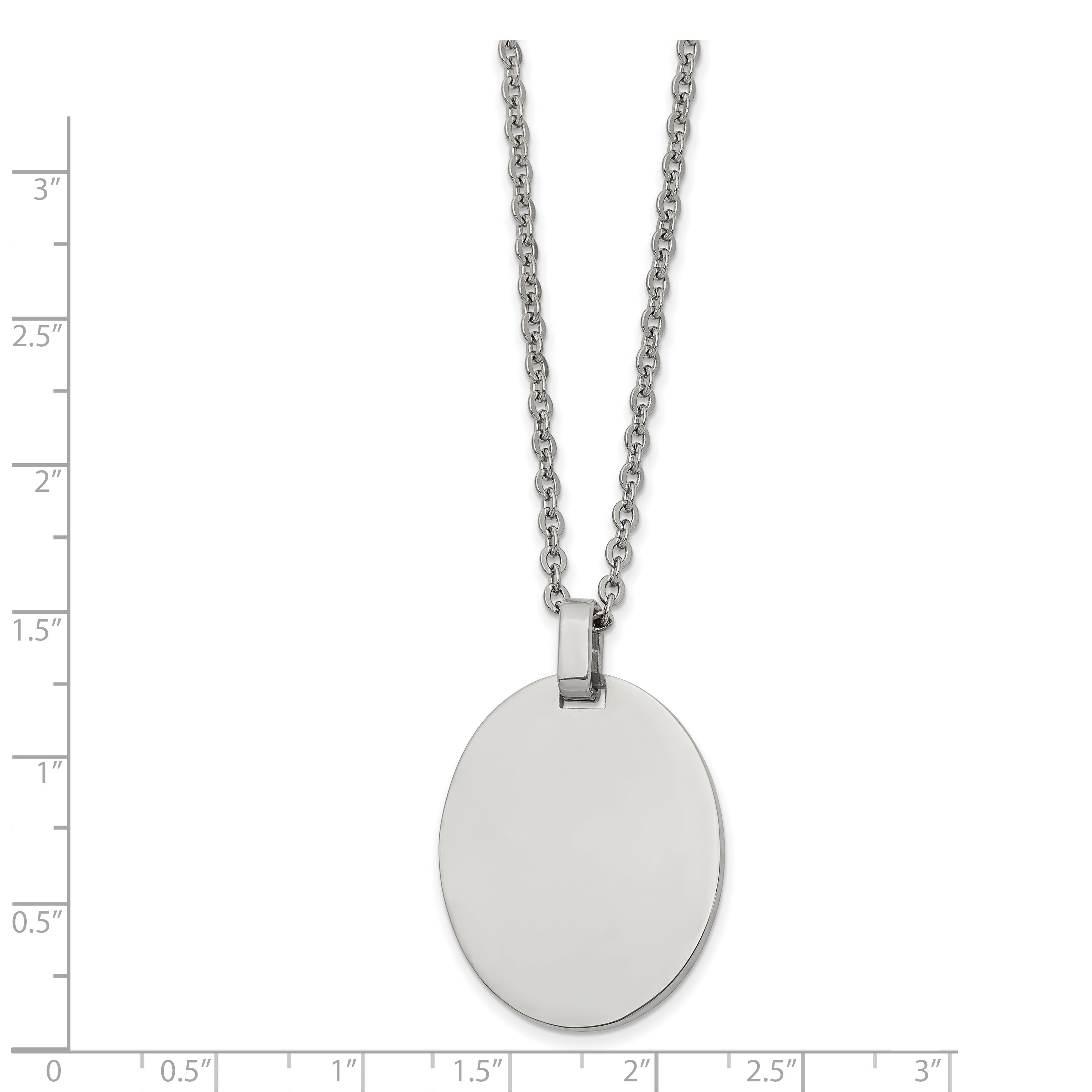 Chisel Stainless Steel Polished Oval Pendant on a 22 inch Cable Chain Necklace Secondary image