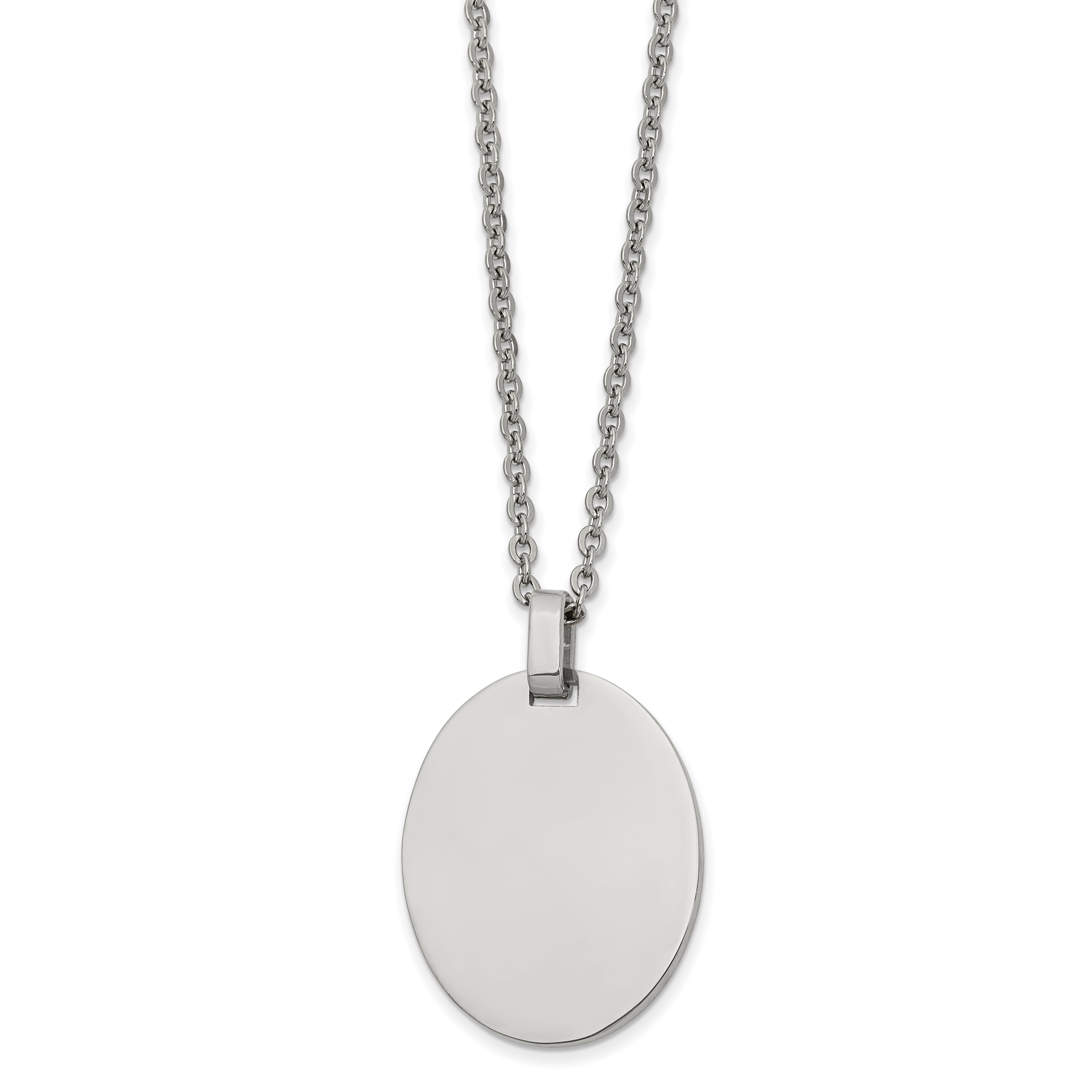 Chisel Stainless Steel Polished Oval Pendant on a 22 inch Cable Chain Necklace Main image