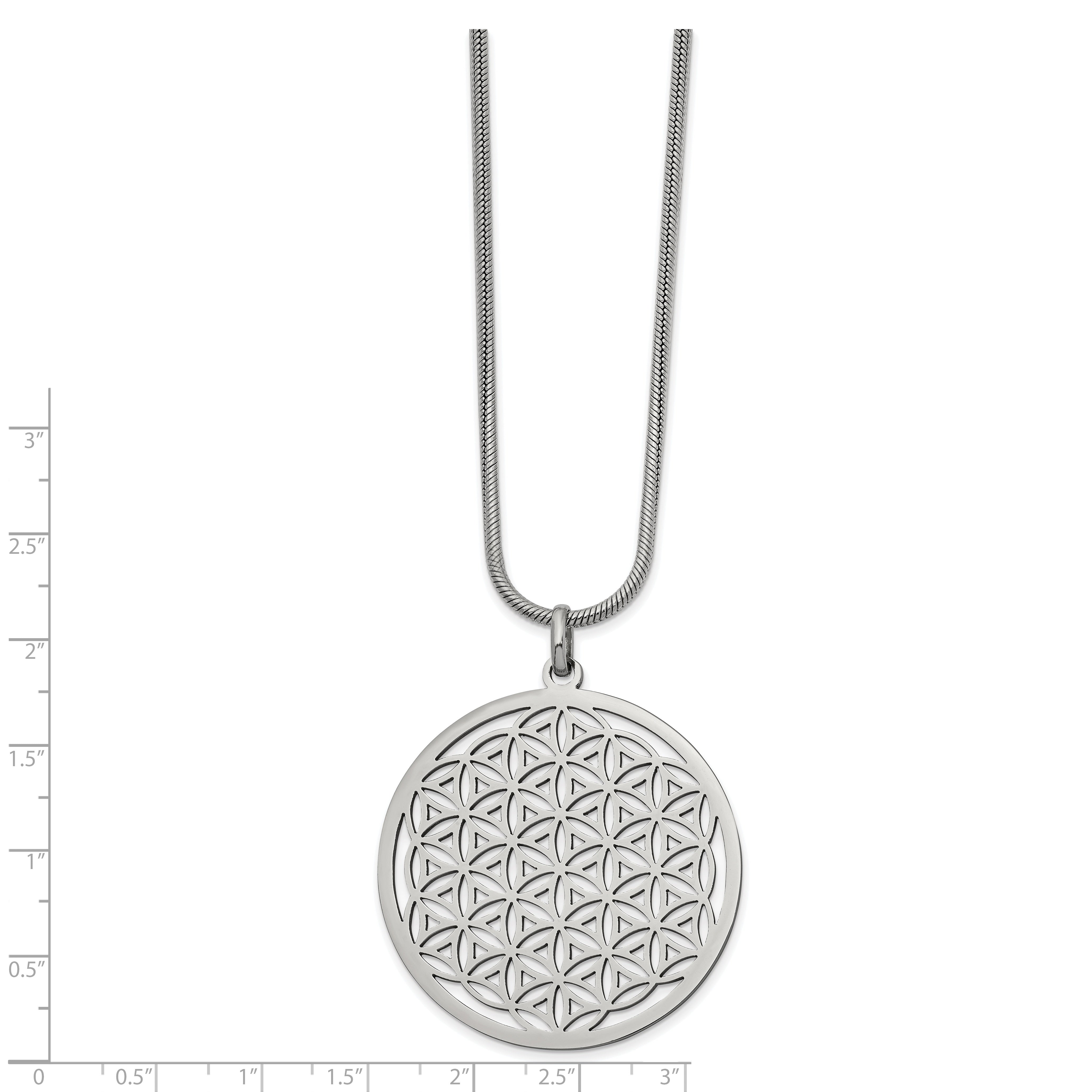 Stainless Steel Polished Flower Cut-out Large Circle 20 inch Necklace