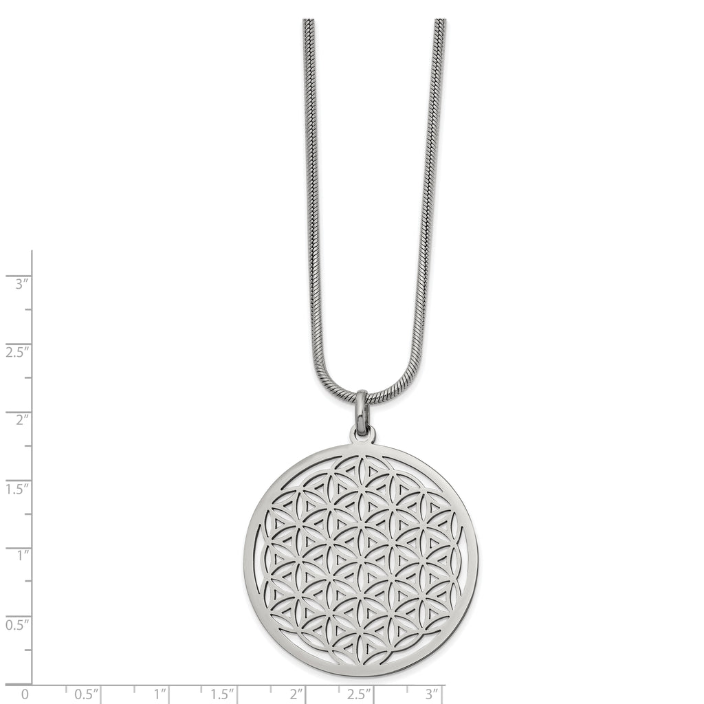 Stainless Steel Polished Flower Cut-out Large Circle 20 inch Necklace