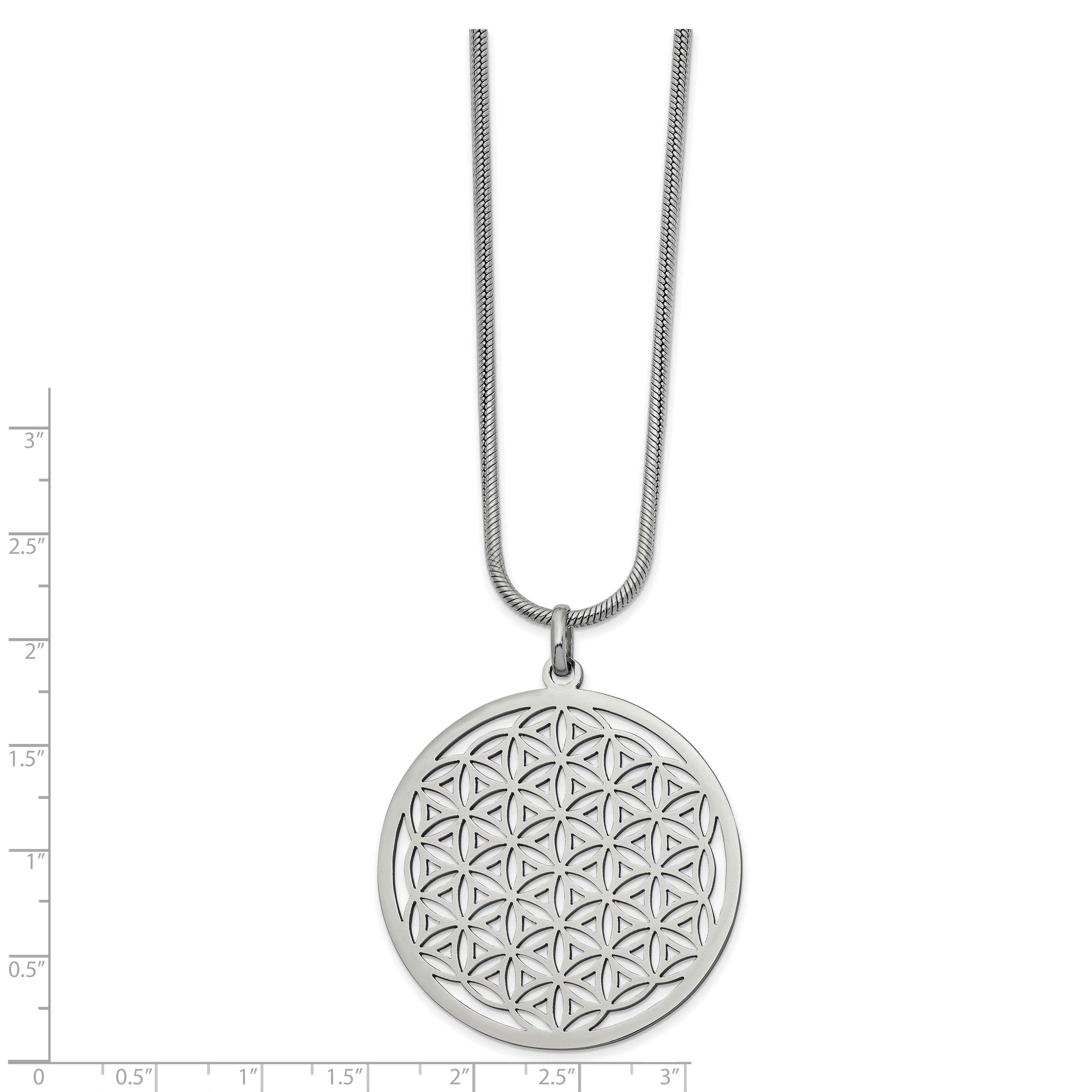 Stainless Steel Polished Flower Cut-out Large Circle 20 inch Necklace