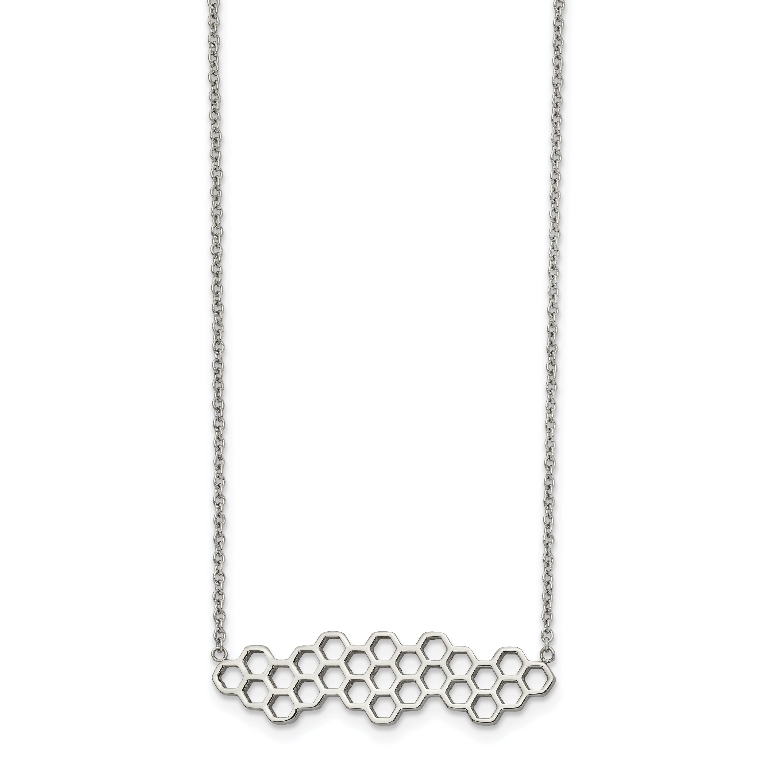 Chisel Stainless Steel Polished Honeycomb on a 17.75 inch Cable Chain with a 1.25 inch Extension Necklace