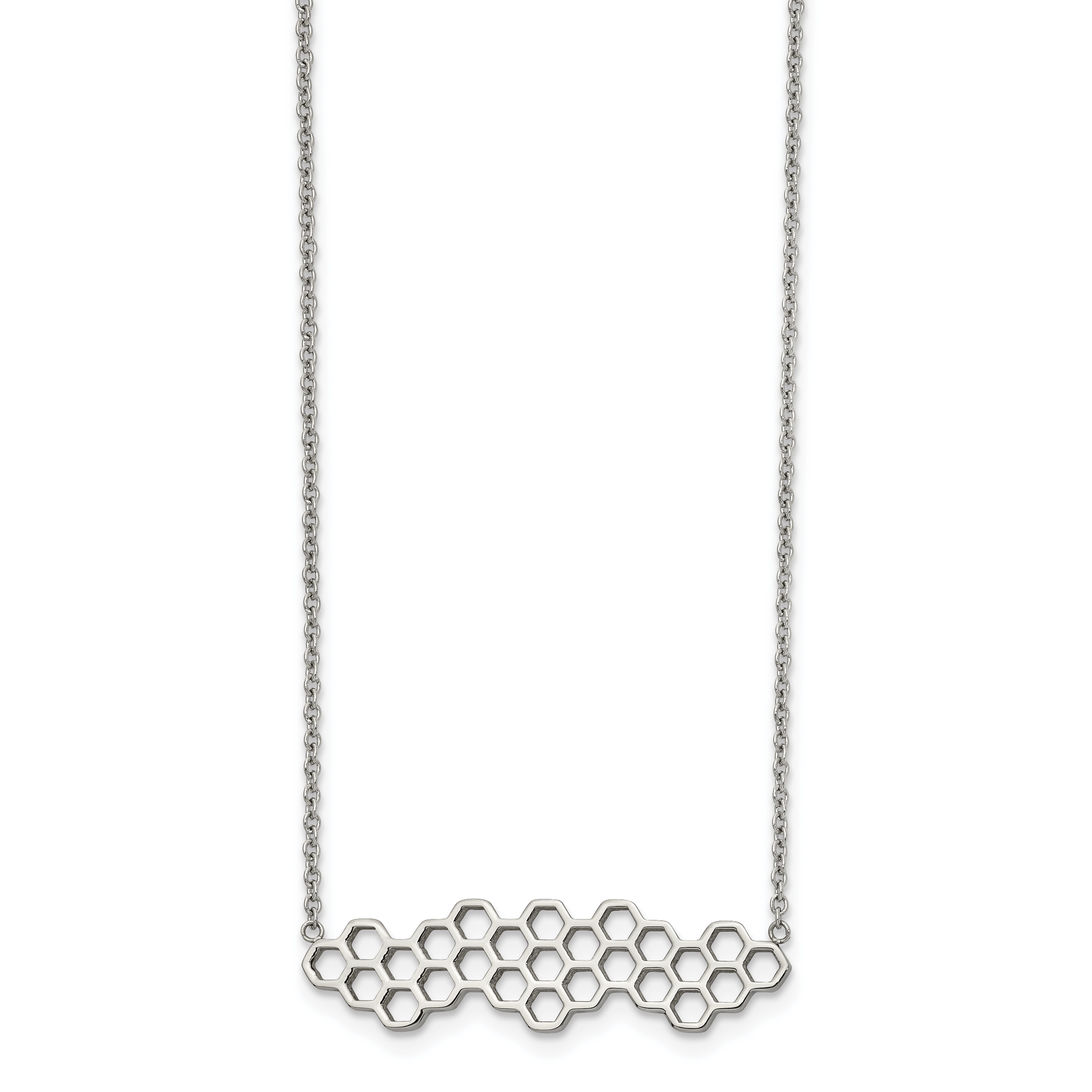 Chisel Stainless Steel Polished Honeycomb on a 17.75 inch Cable Chain with a 1.25 inch Extension Necklace