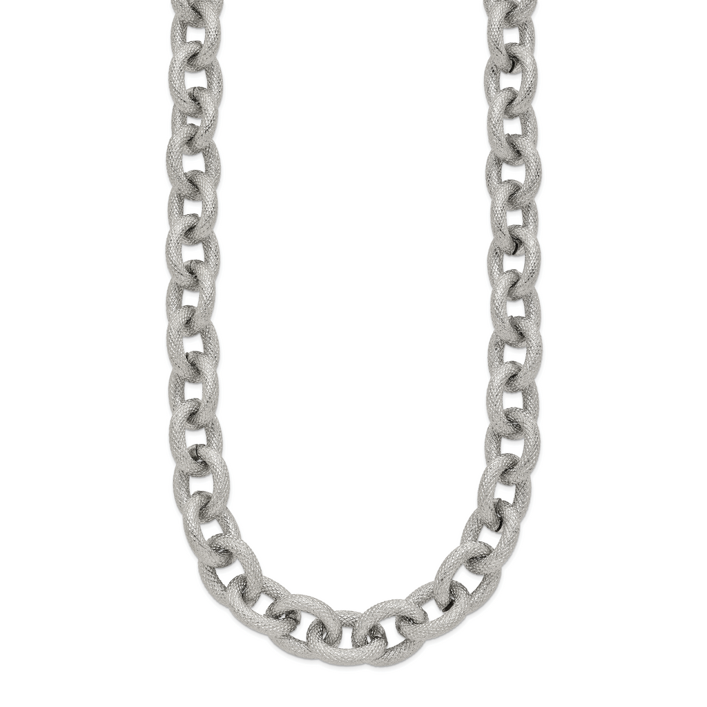 Chisel Stainless Steel Polished and Textured Link 16.5 inch Necklace
