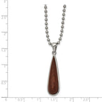 Stainless Steel Polished Wood Inlay Teardrop 24in Necklace
