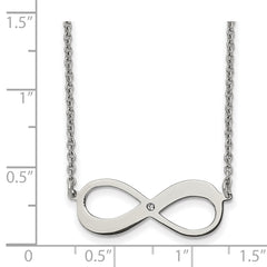 Chisel Stainless Steel Polished Infinity Symbol with CZ on a 16.5 inch Cable Chain with a 2 inch Extension Necklace