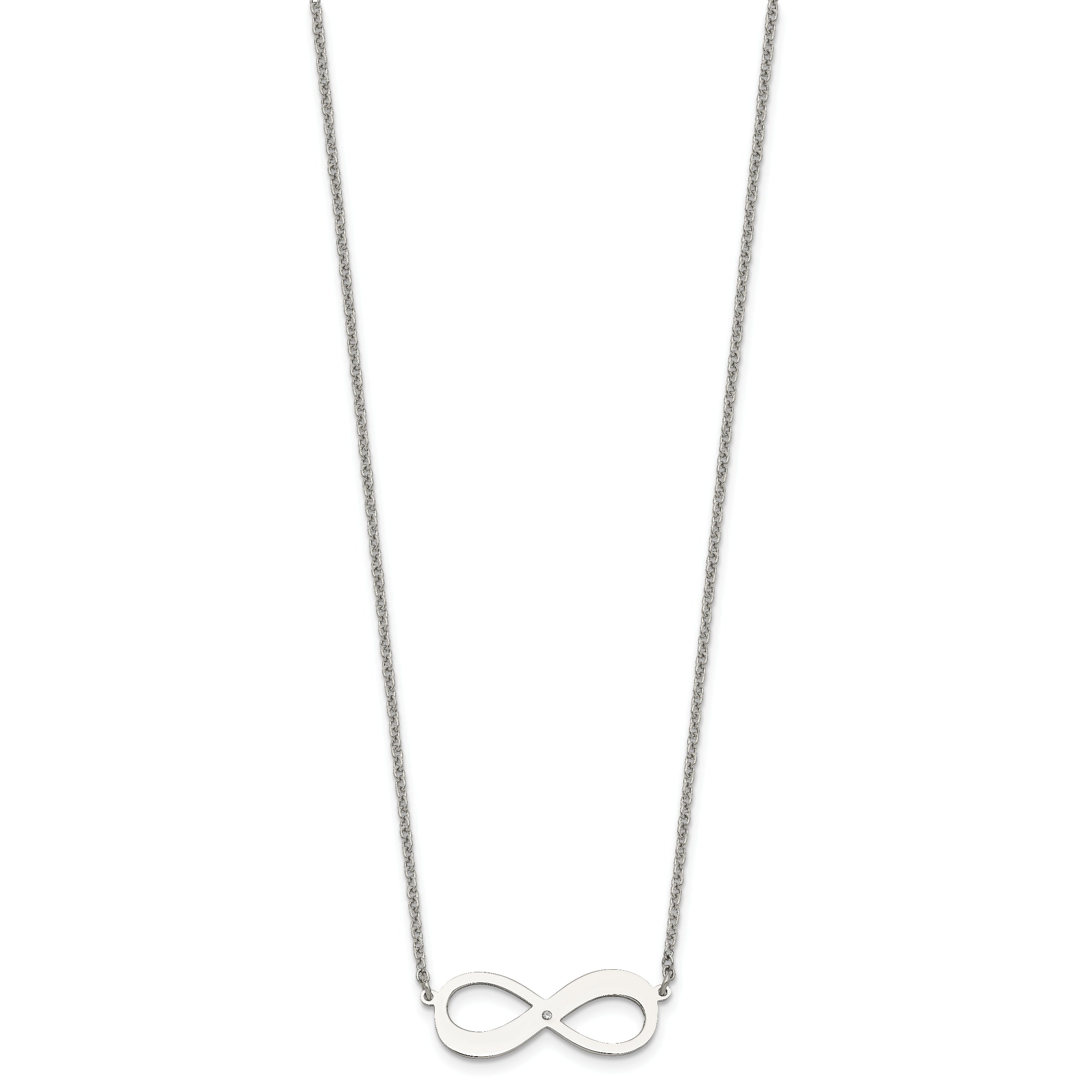 Chisel Stainless Steel Polished Infinity Symbol with CZ on a 16.5 inch Cable Chain with a 2 inch Extension Necklace