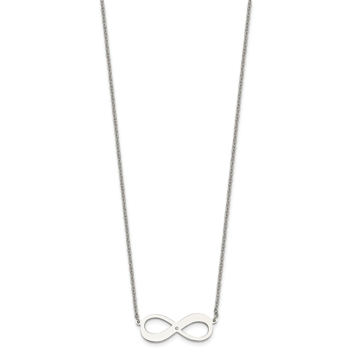 Chisel Stainless Steel Polished Infinity Symbol with CZ on a 16.5 inch Cable Chain with a 2 inch Extension Necklace