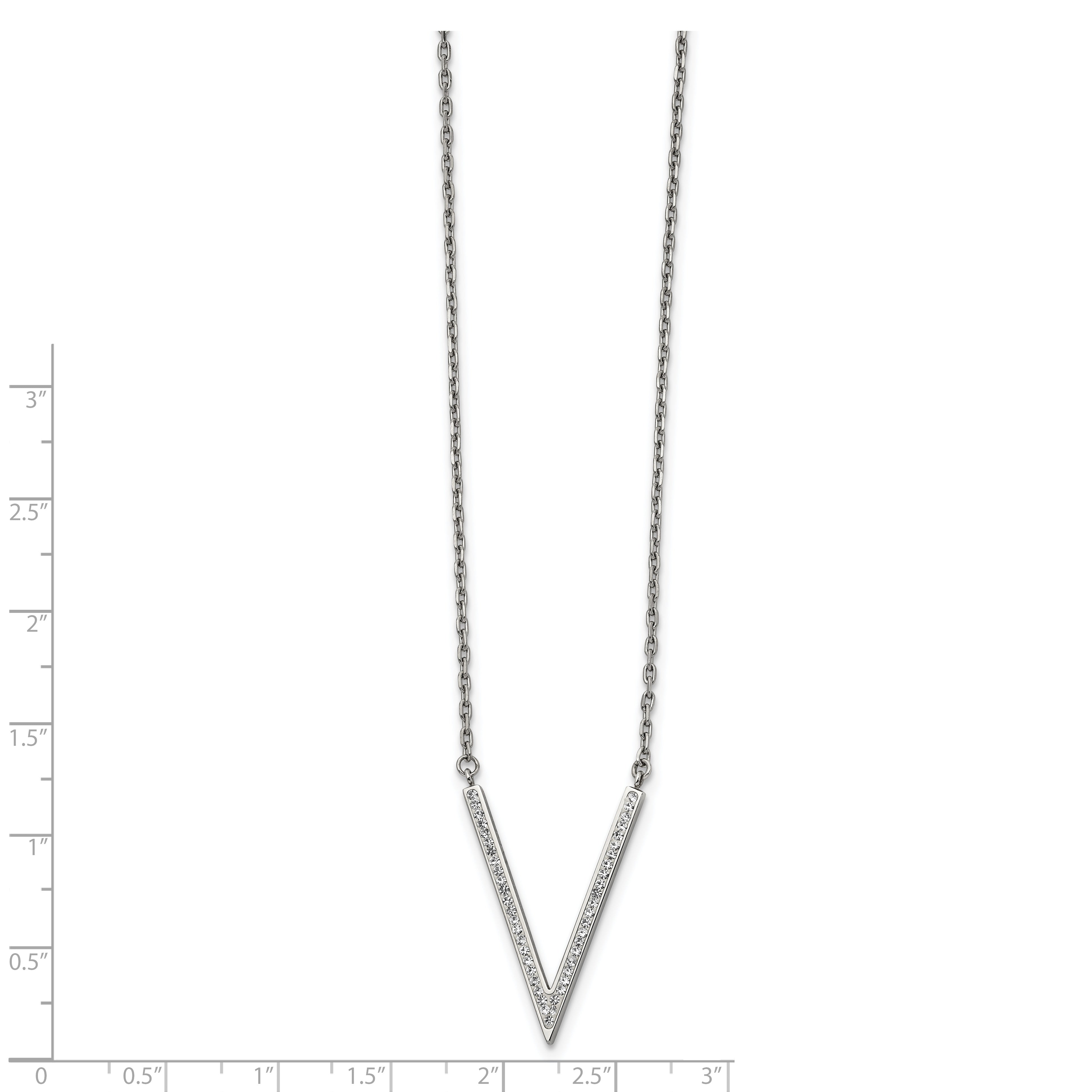 Chisel Stainless Steel Polished with Preciosa Crystal V Pendant on a 16.5 inch Cable Chain with a 1.25 inch Extension Necklace Secondary image